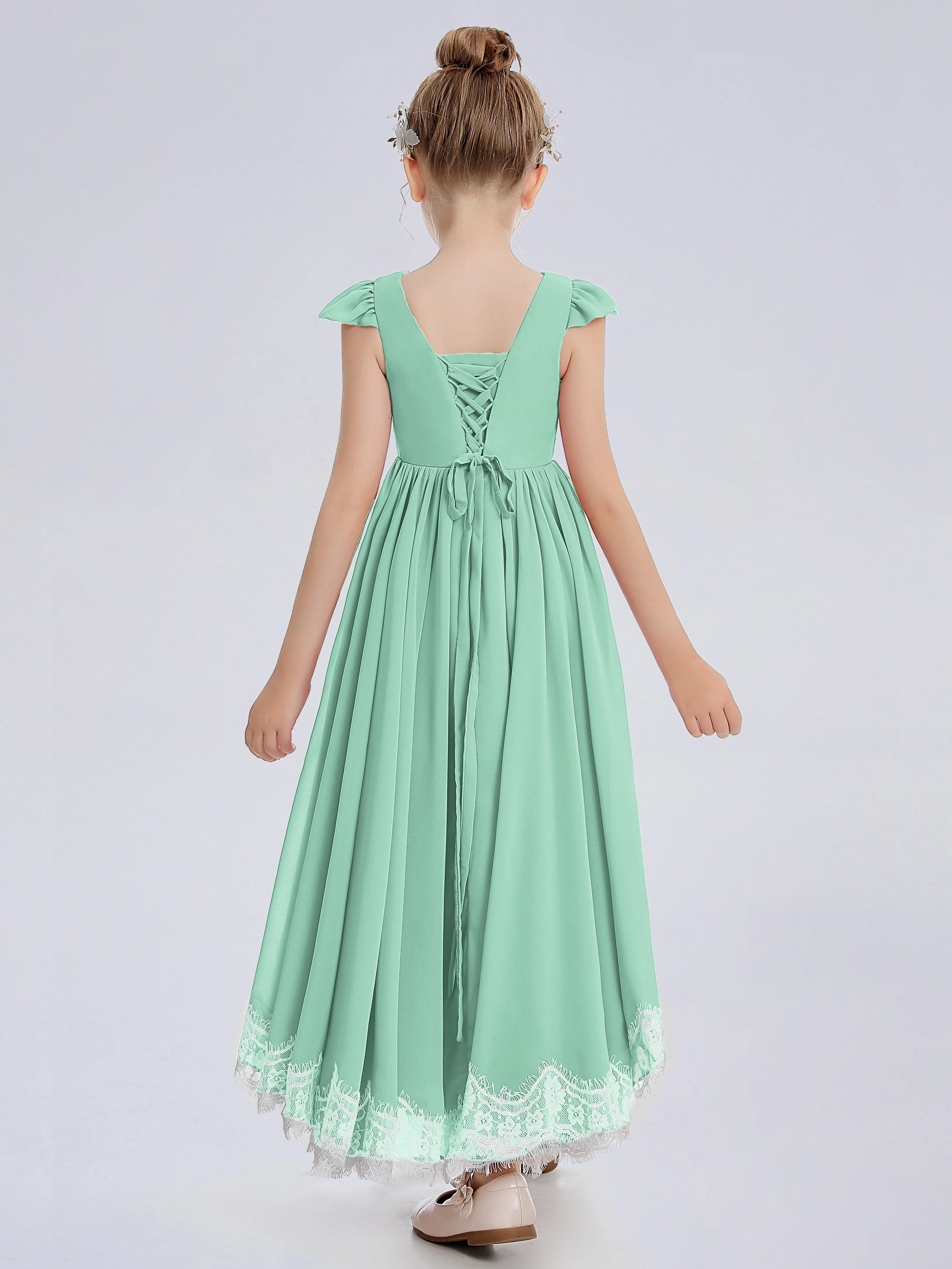 Cap Sleeves Junior Bridesmaid Dress with Cascade