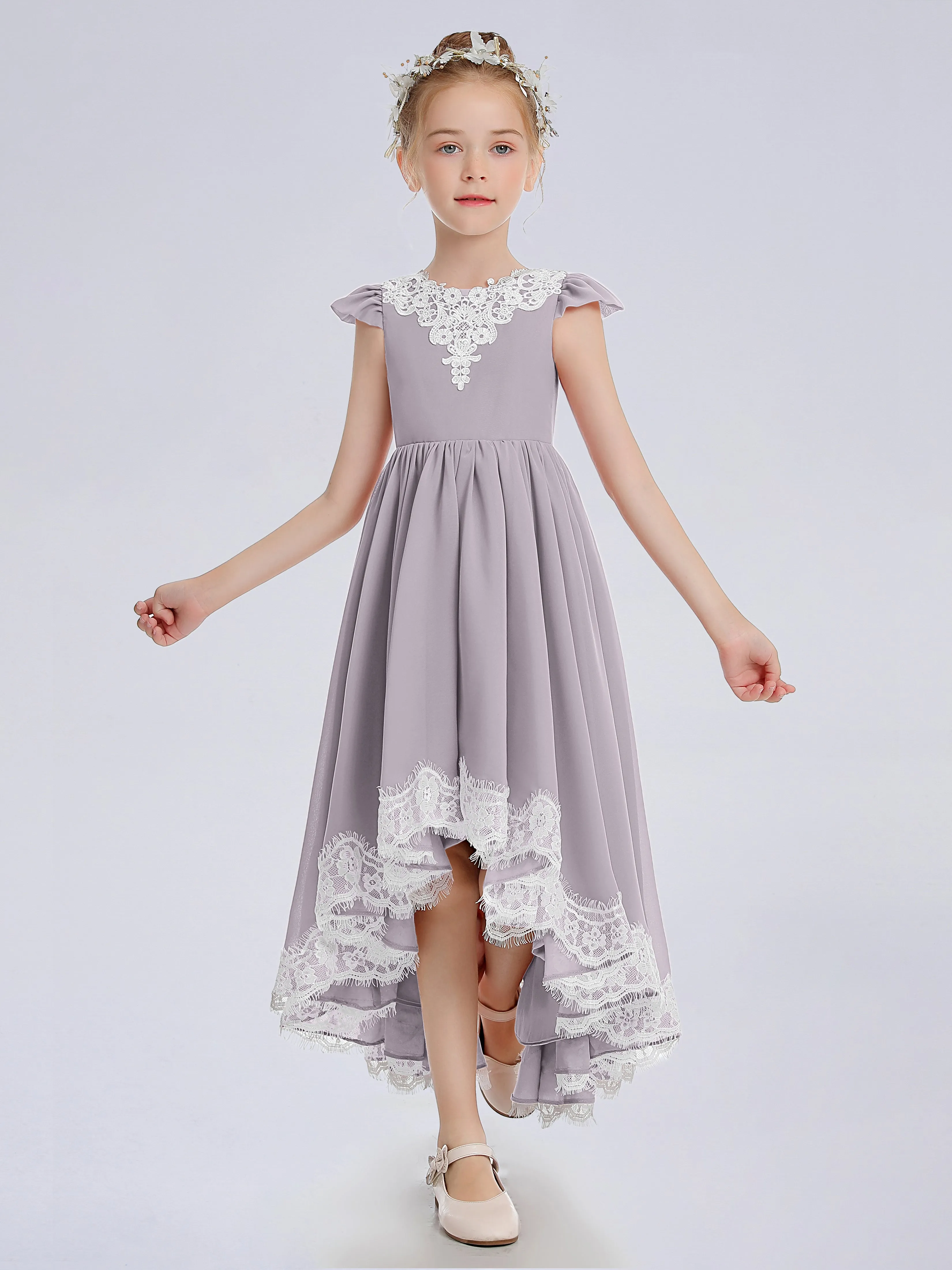 Cap Sleeves Junior Bridesmaid Dress with Cascade