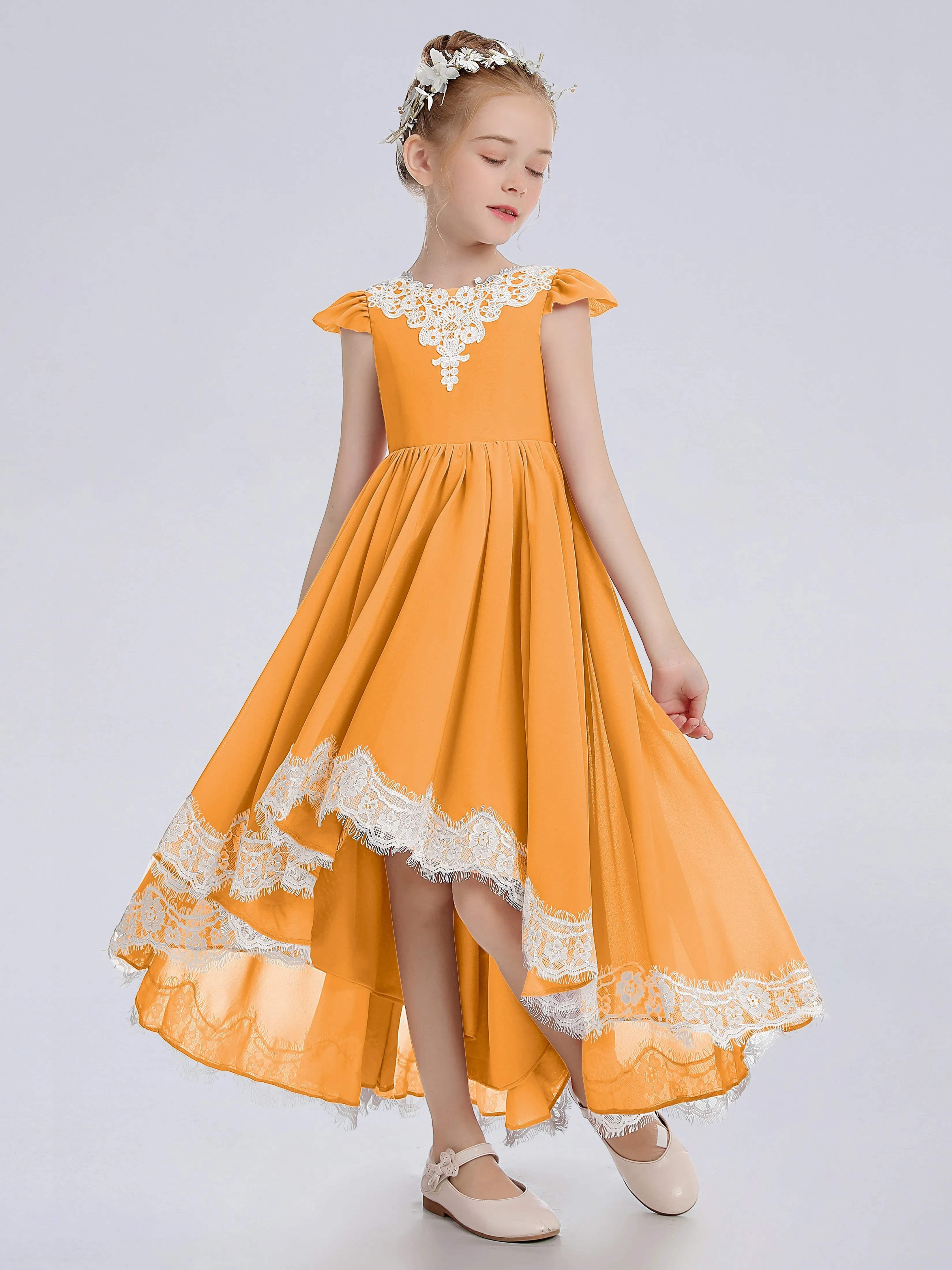 Cap Sleeves Junior Bridesmaid Dress with Cascade