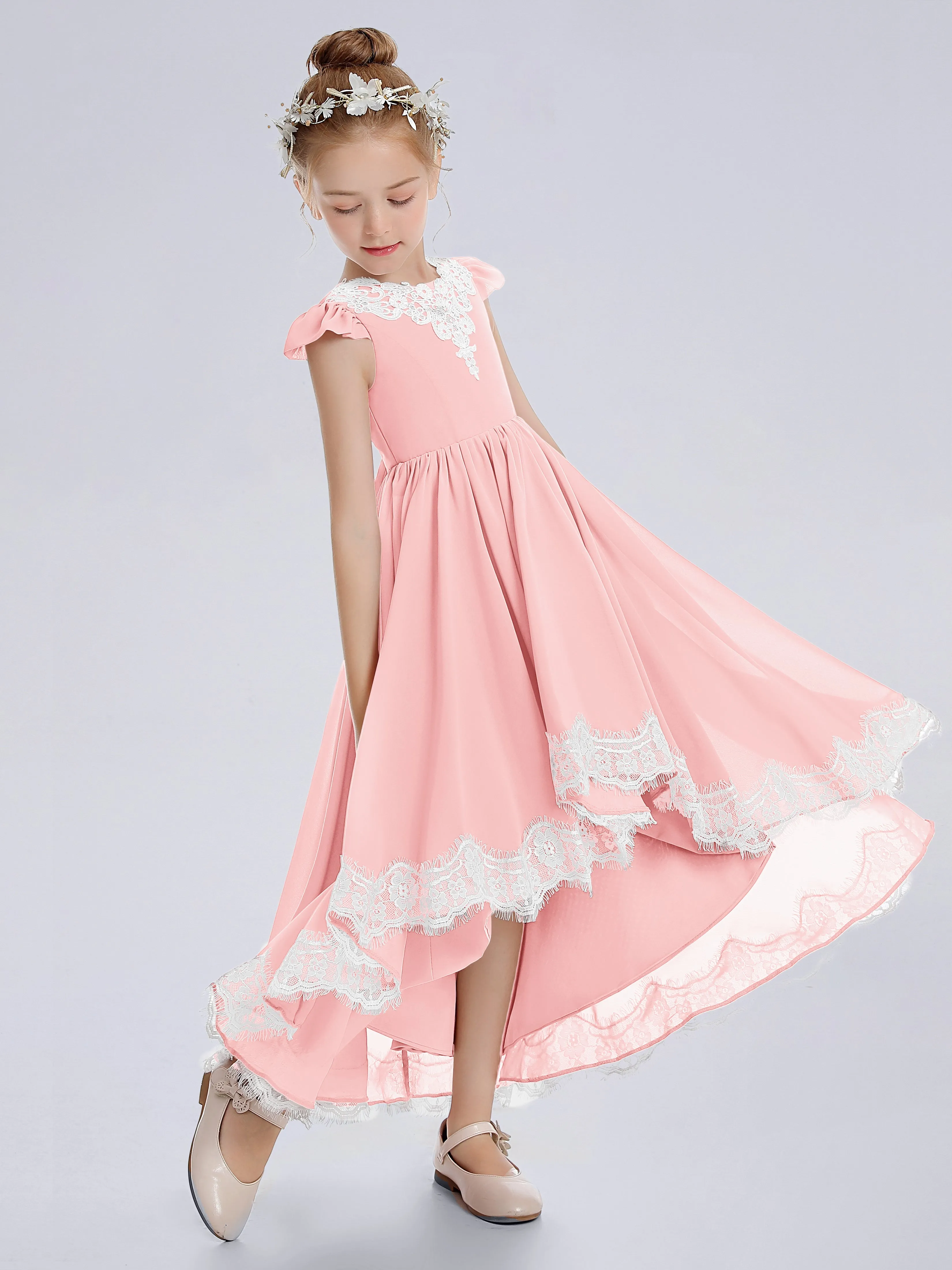 Cap Sleeves Junior Bridesmaid Dress with Cascade