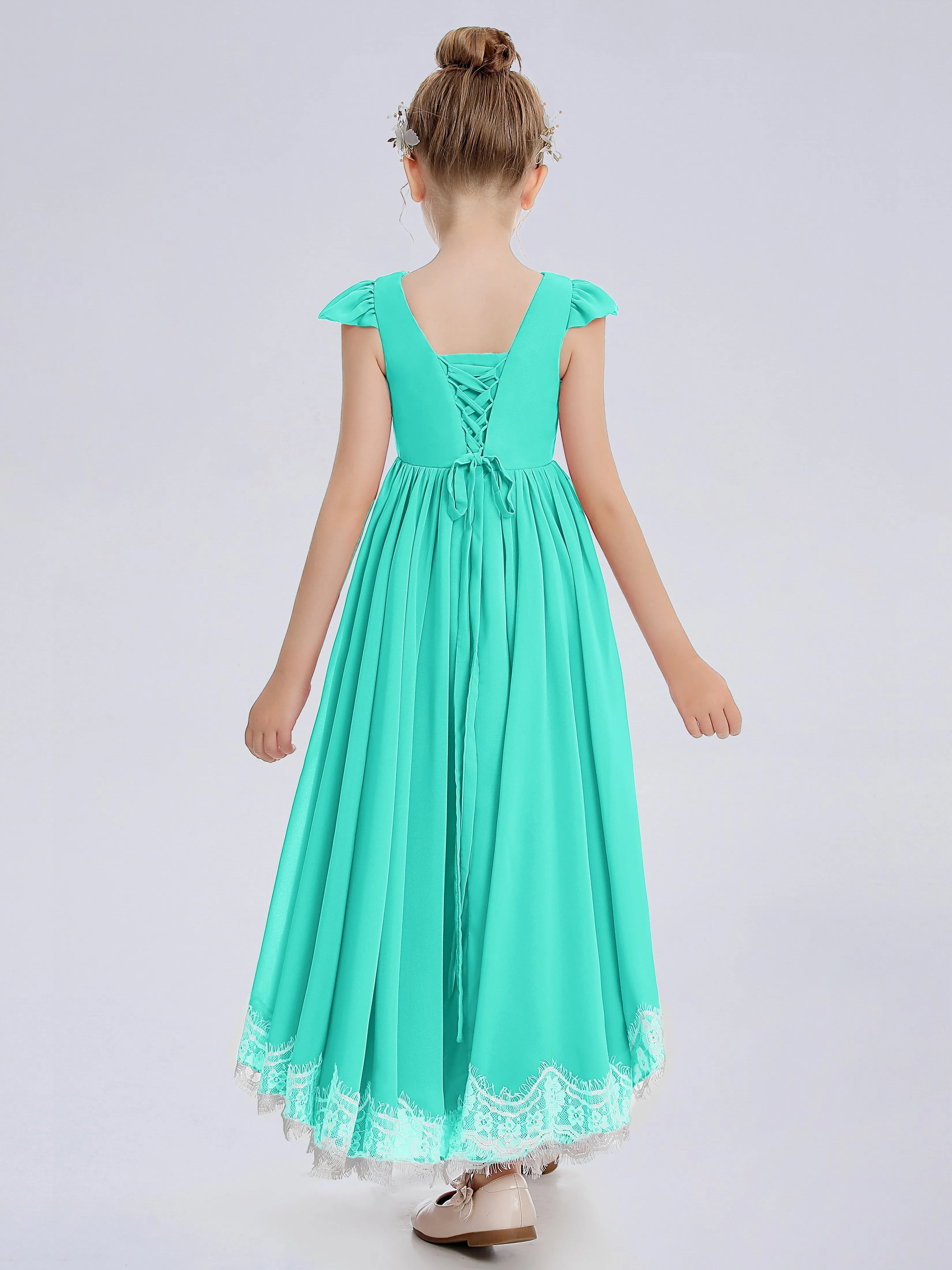 Cap Sleeves Junior Bridesmaid Dress with Cascade