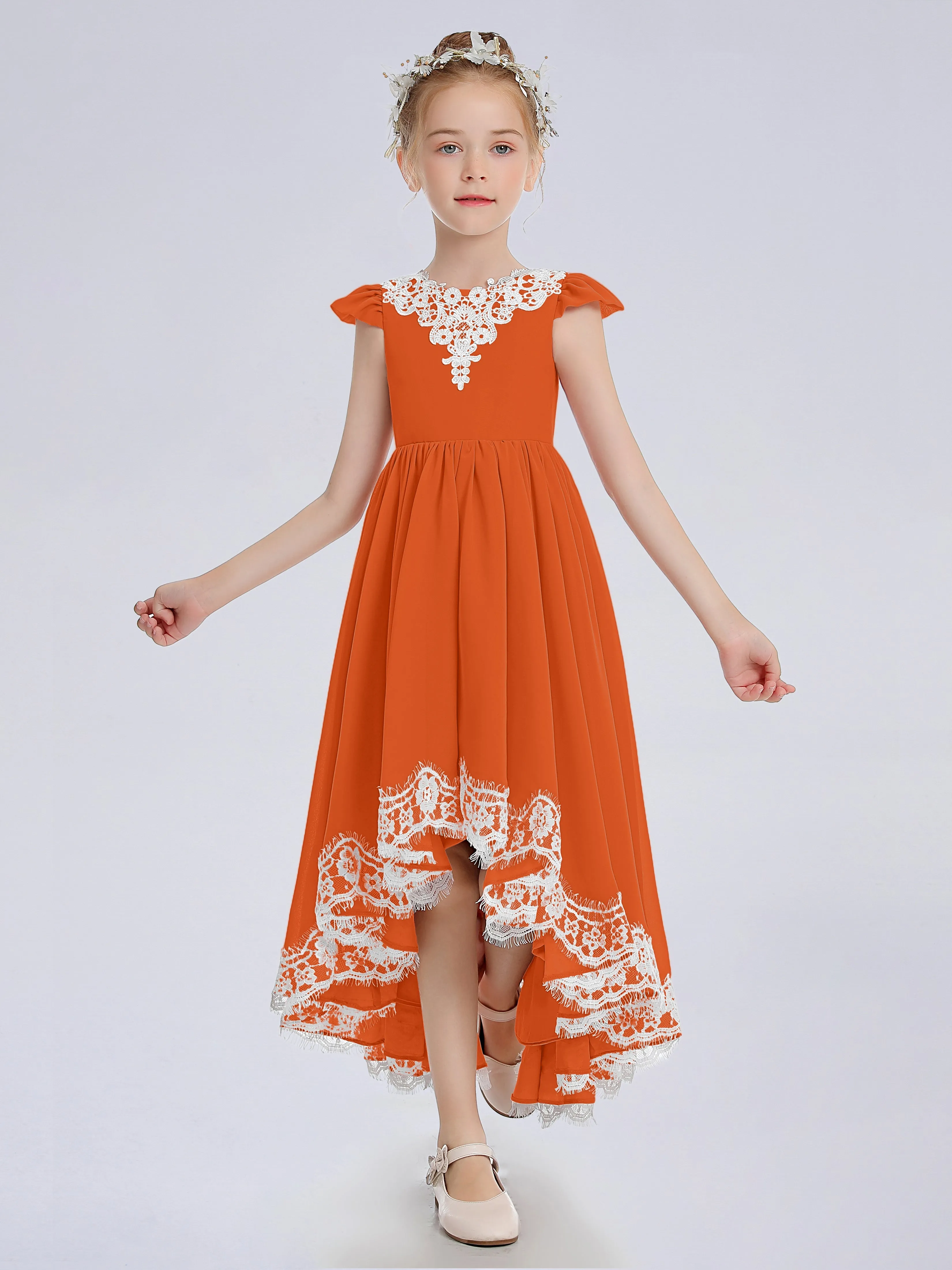 Cap Sleeves Junior Bridesmaid Dress with Cascade