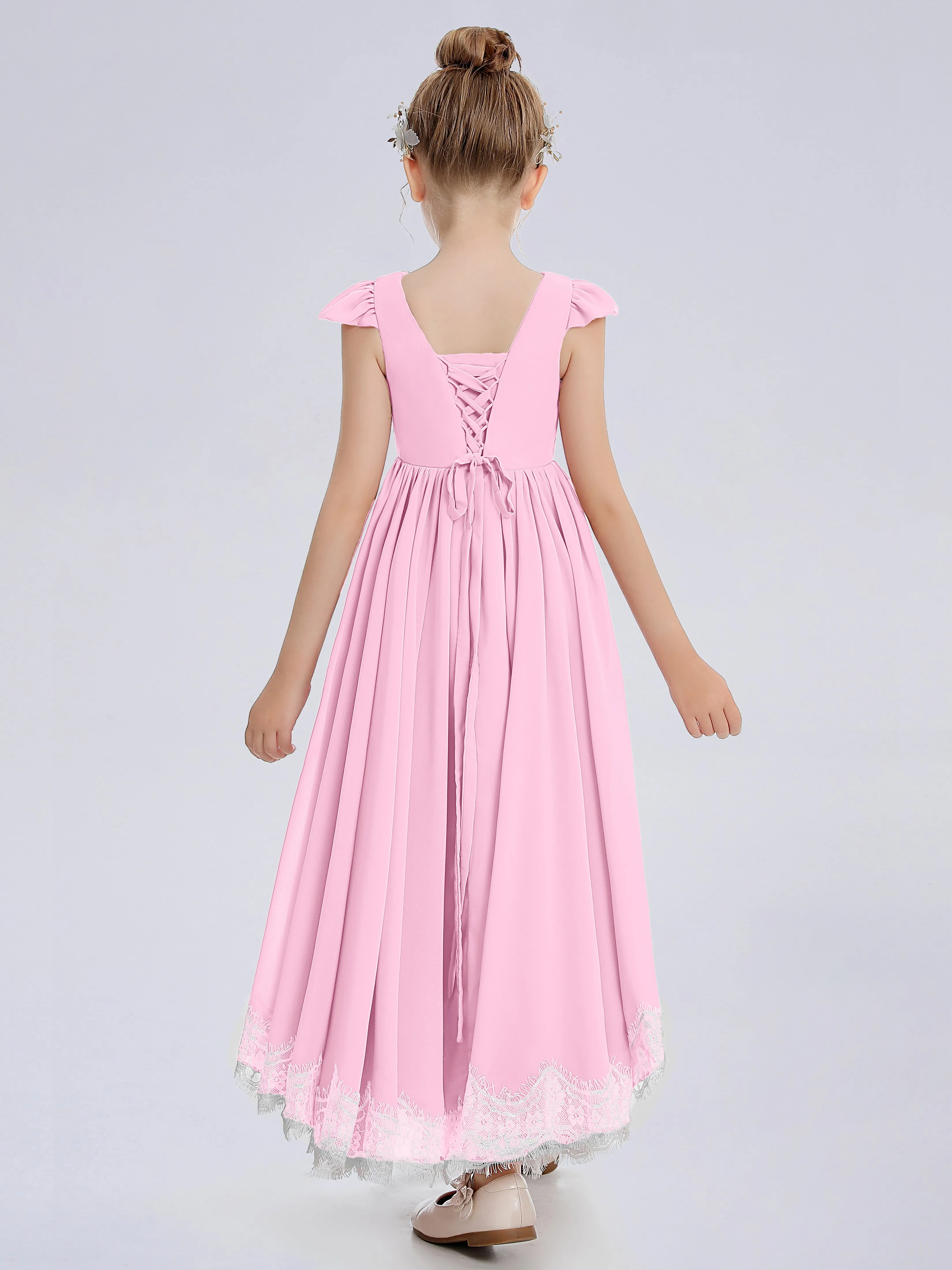 Cap Sleeves Junior Bridesmaid Dress with Cascade