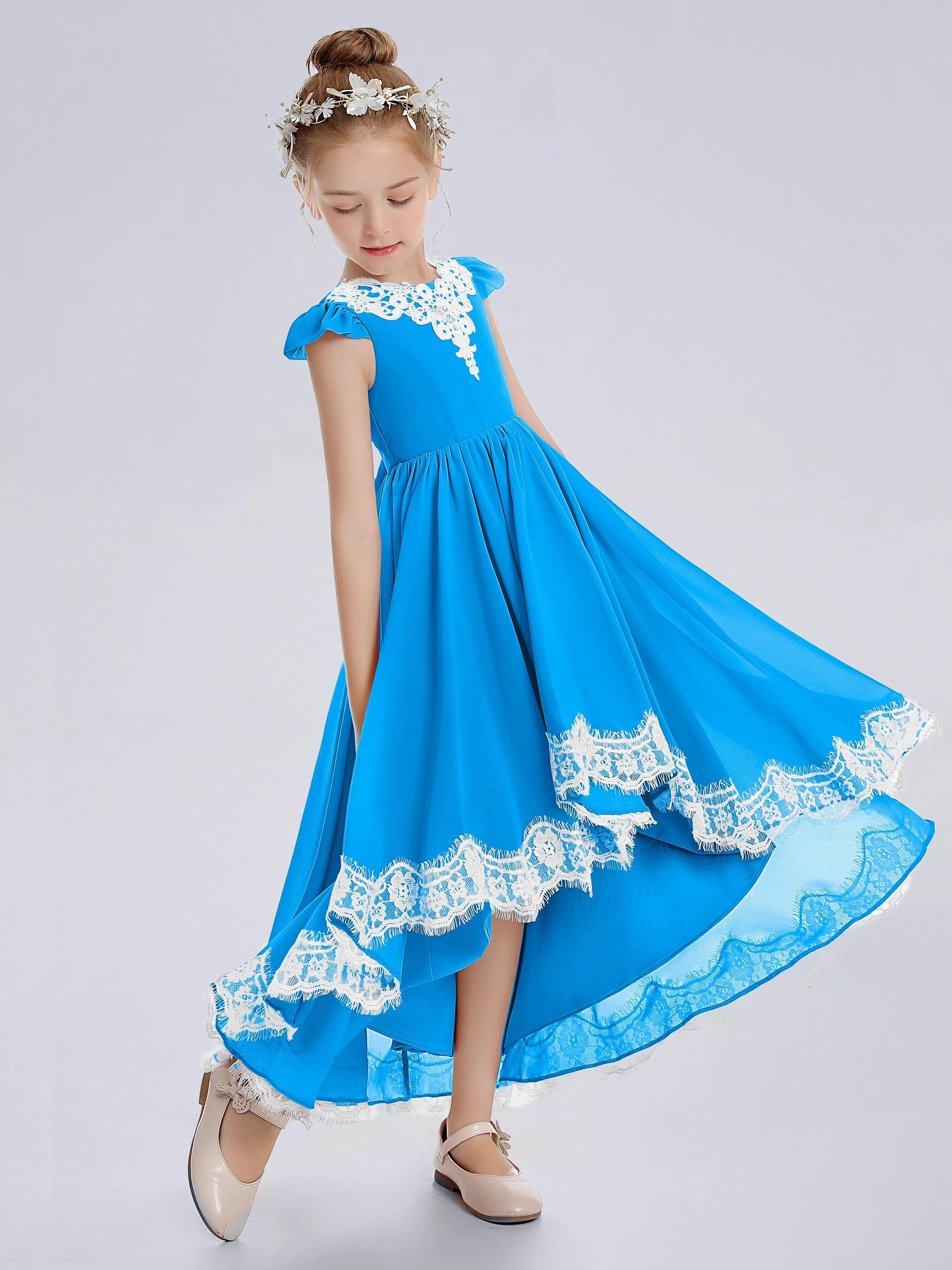 Cap Sleeves Junior Bridesmaid Dress with Cascade