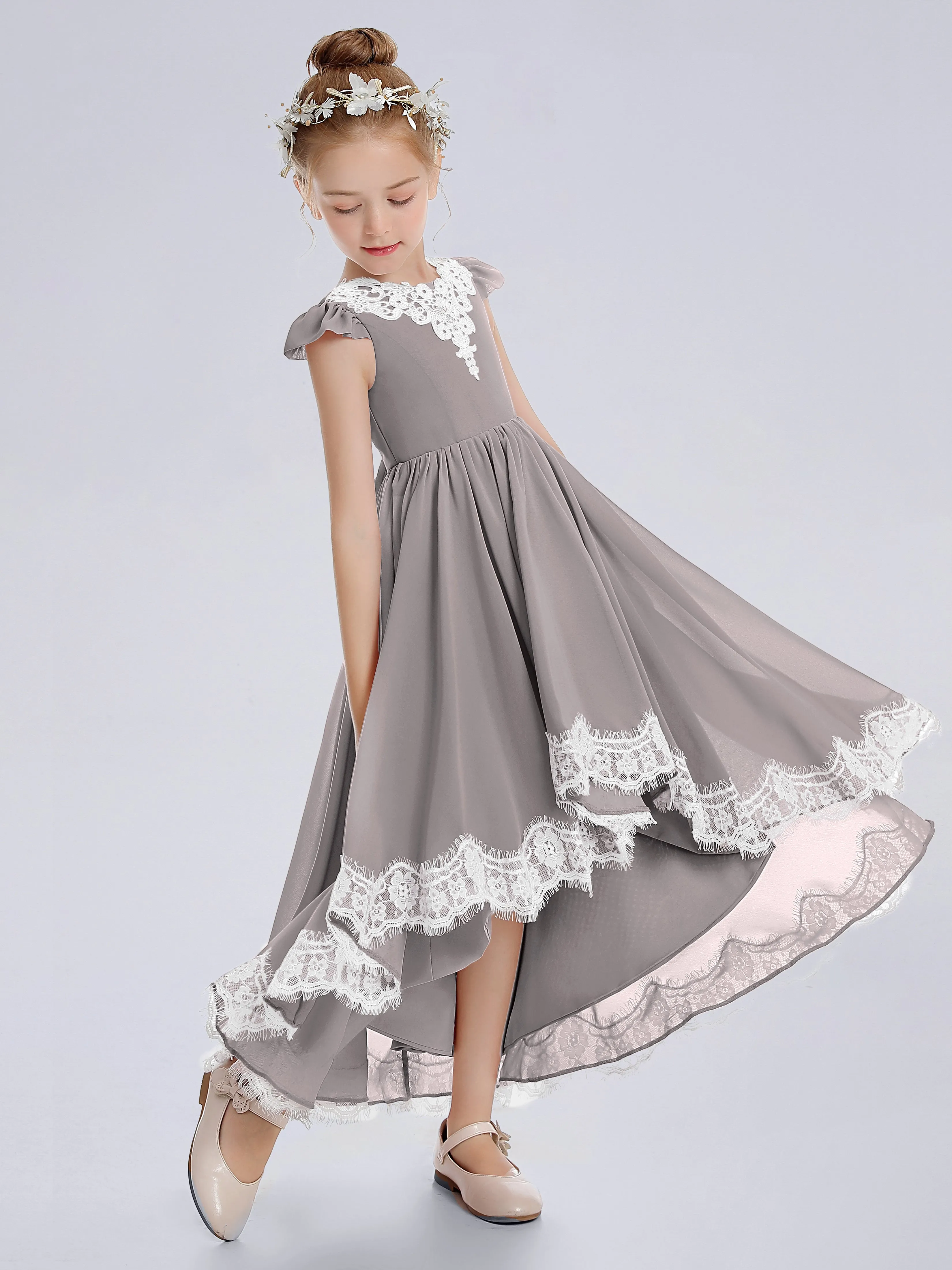 Cap Sleeves Junior Bridesmaid Dress with Cascade