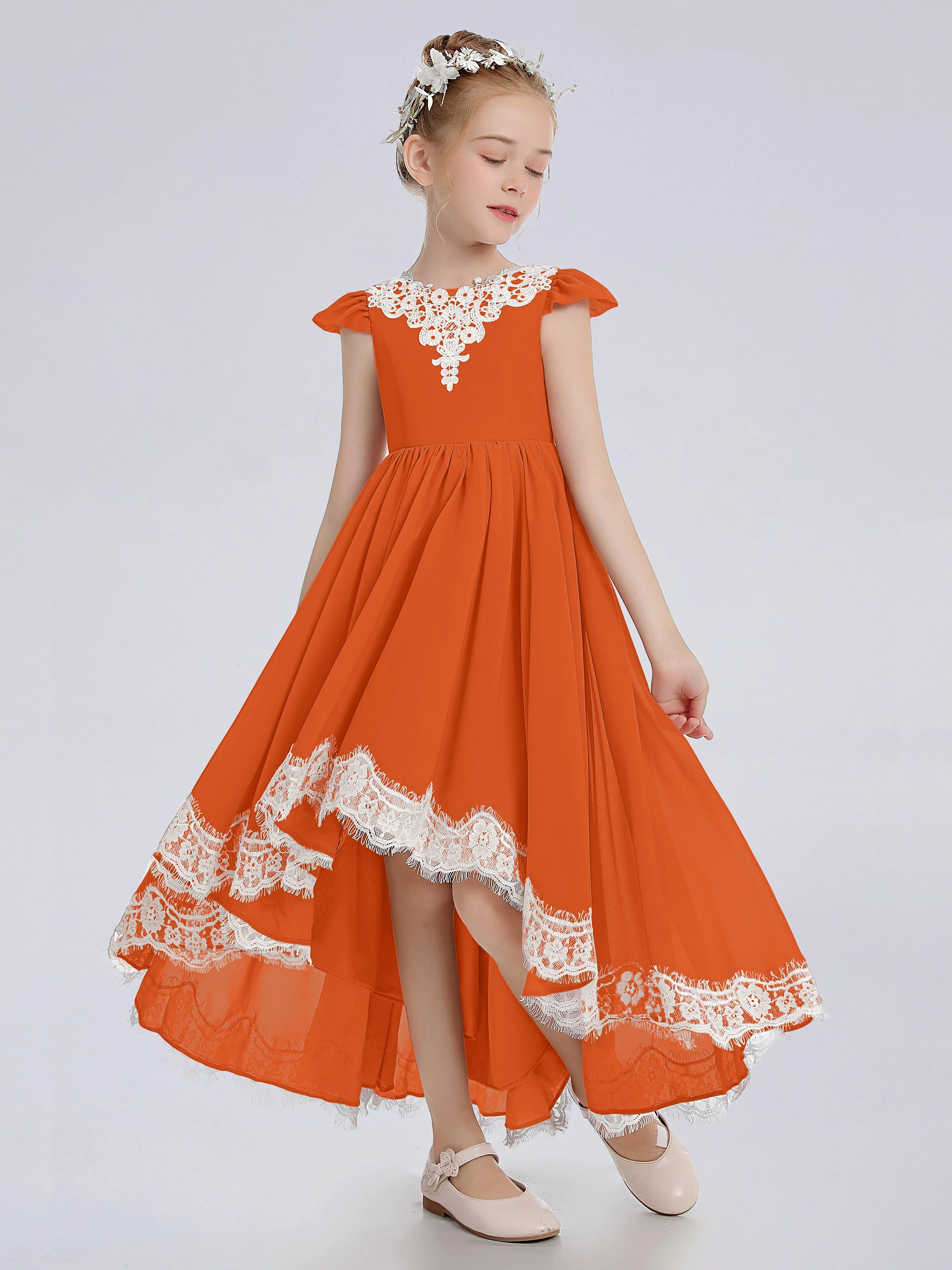 Cap Sleeves Junior Bridesmaid Dress with Cascade