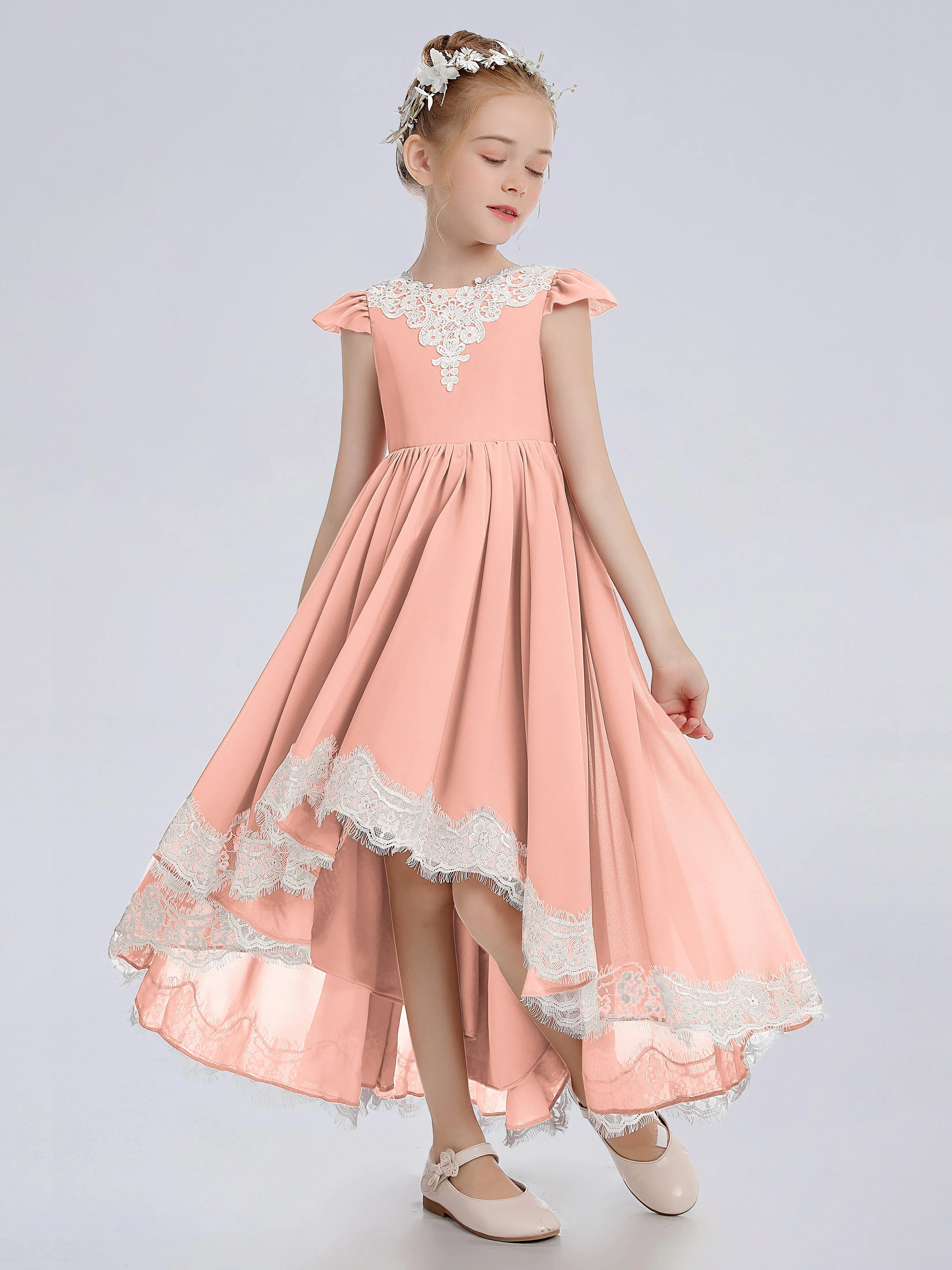 Cap Sleeves Junior Bridesmaid Dress with Cascade