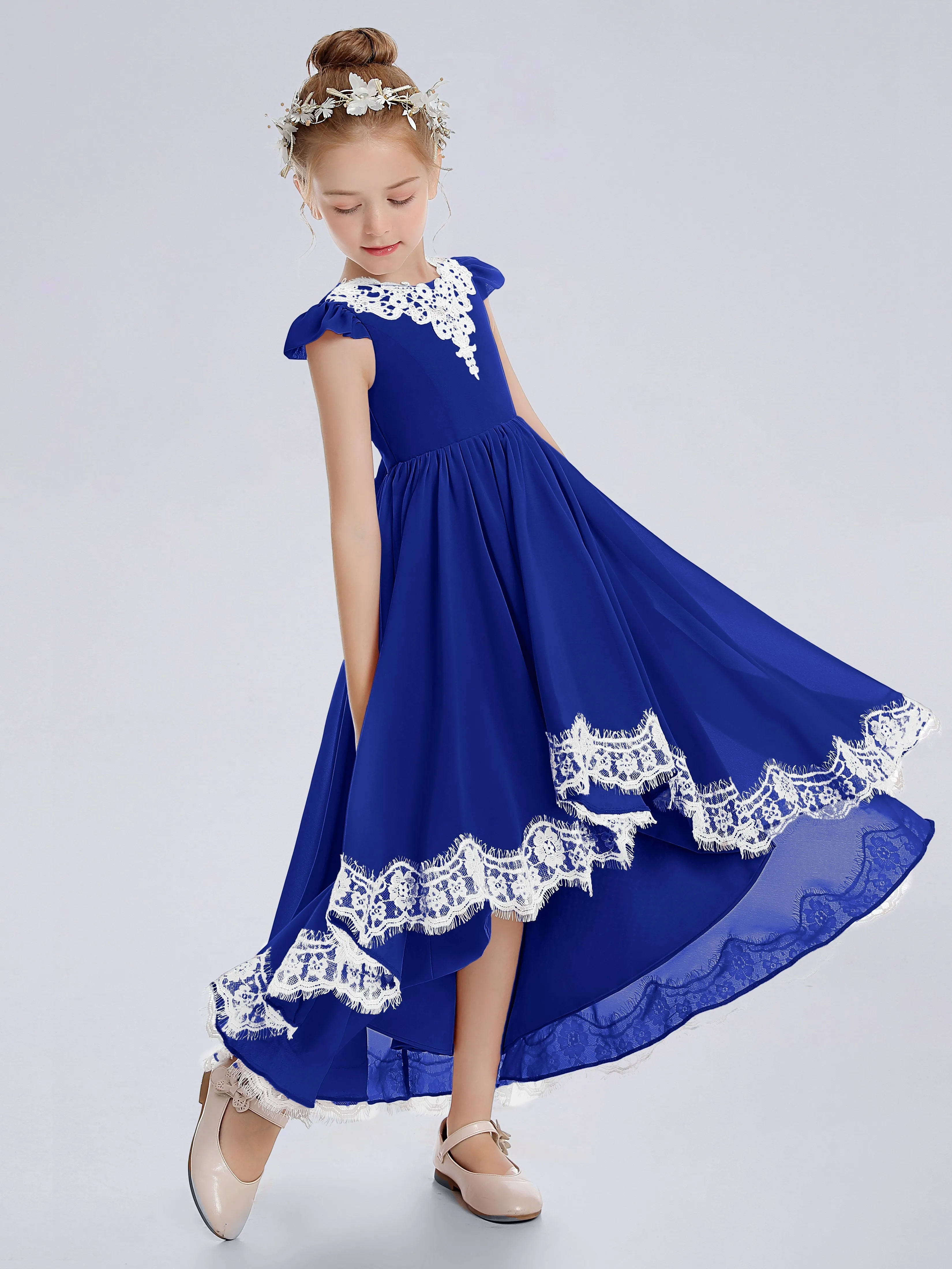 Cap Sleeves Junior Bridesmaid Dress with Cascade