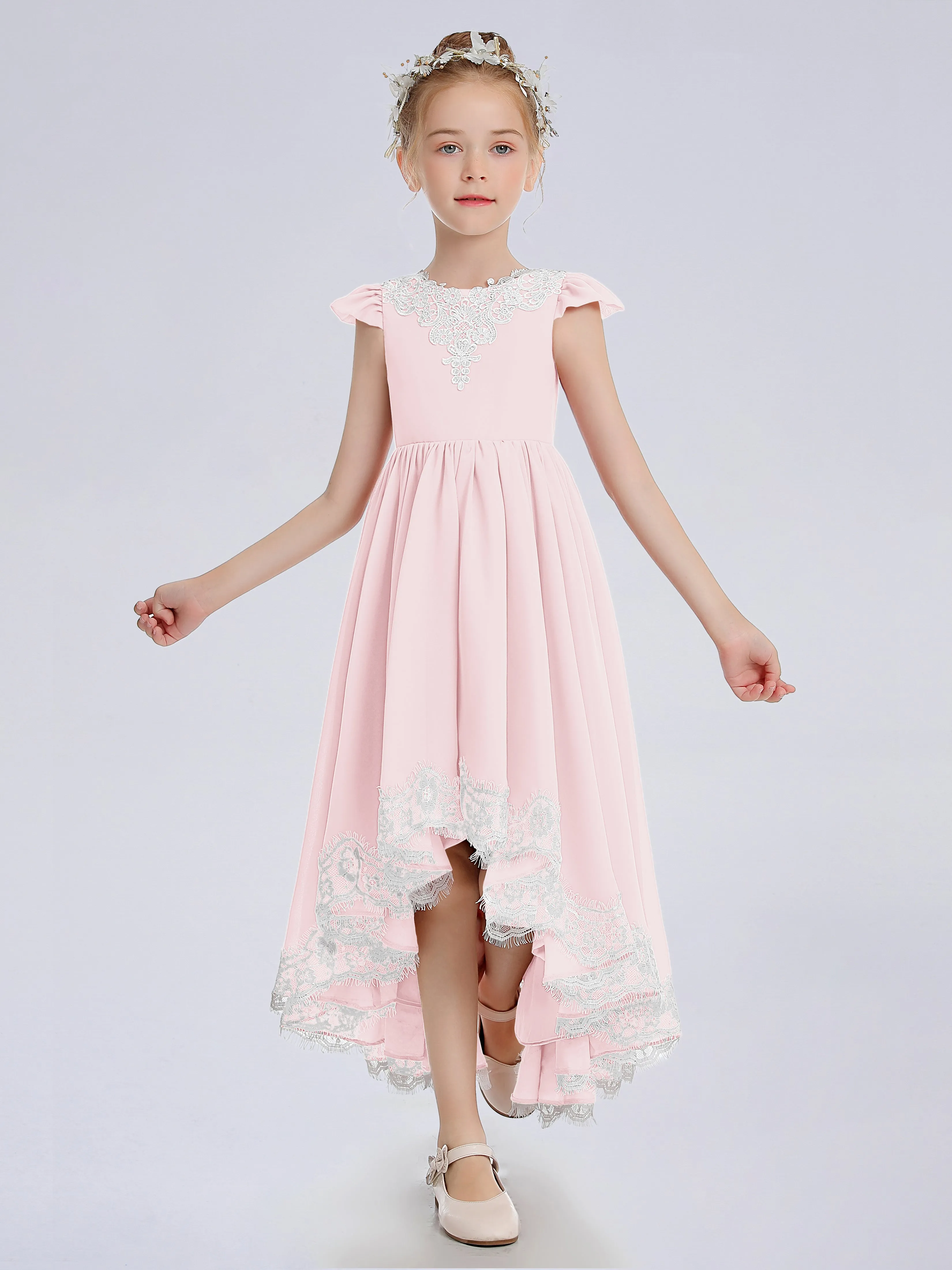 Cap Sleeves Junior Bridesmaid Dress with Cascade