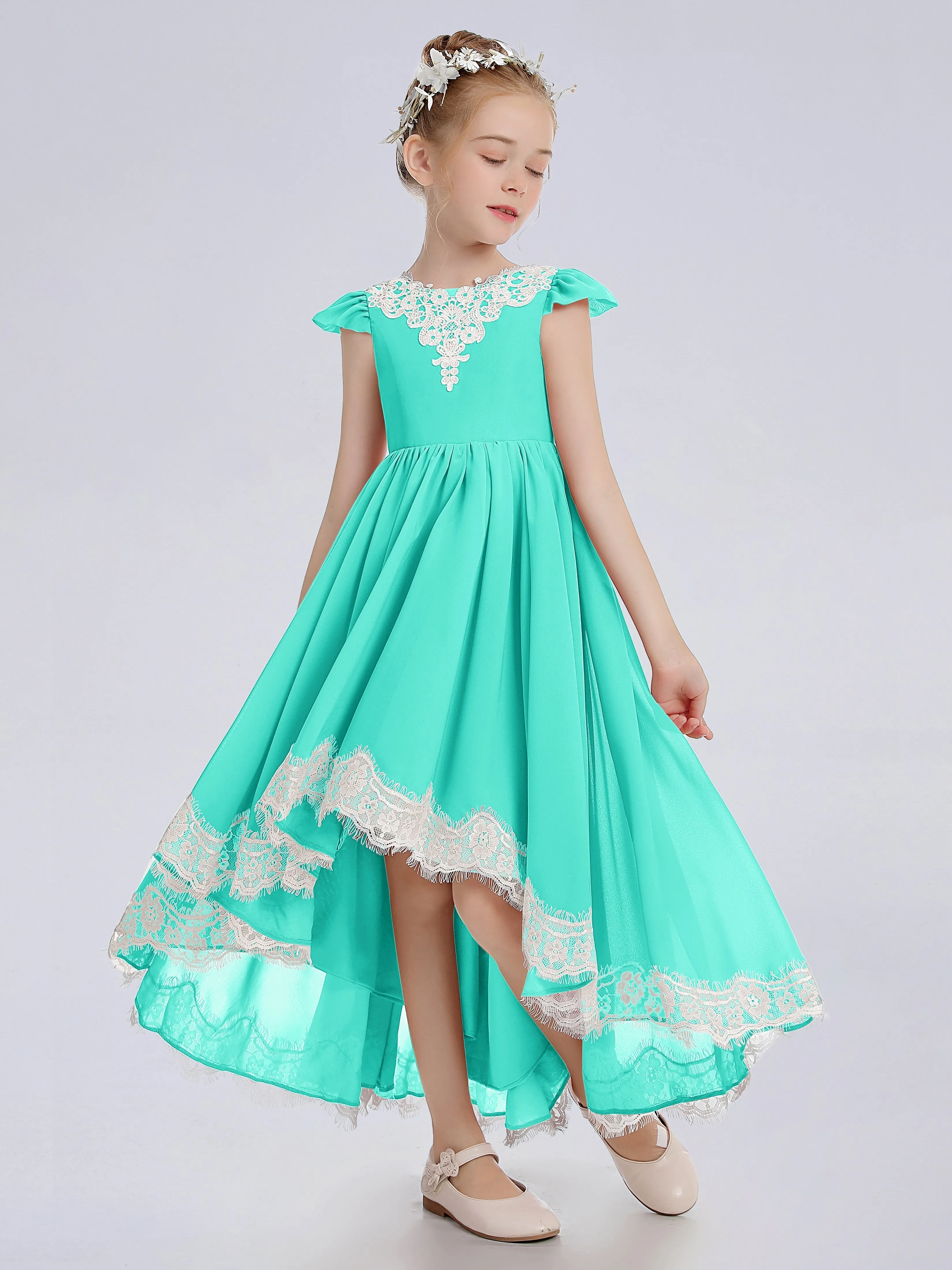 Cap Sleeves Junior Bridesmaid Dress with Cascade