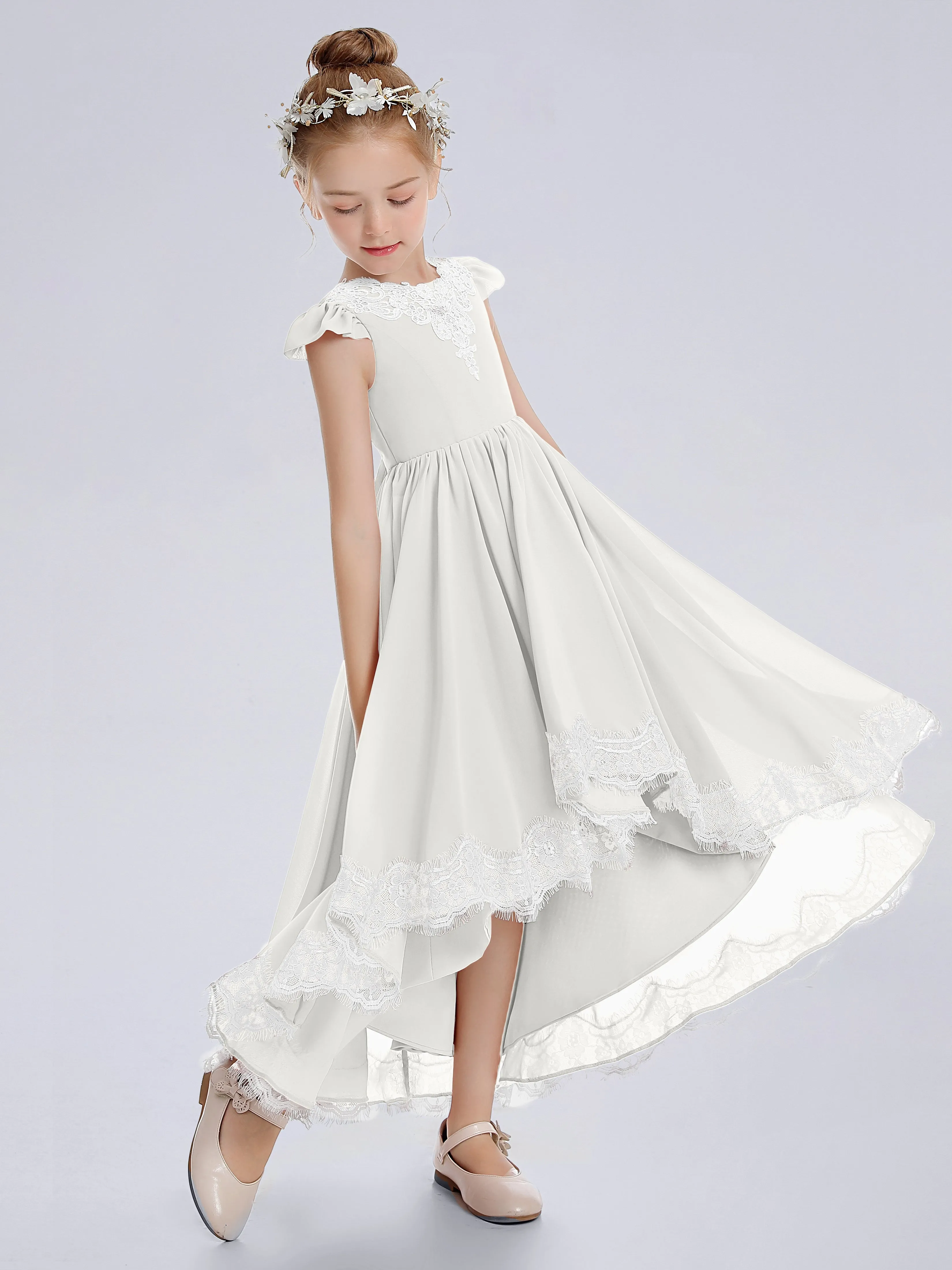 Cap Sleeves Junior Bridesmaid Dress with Cascade