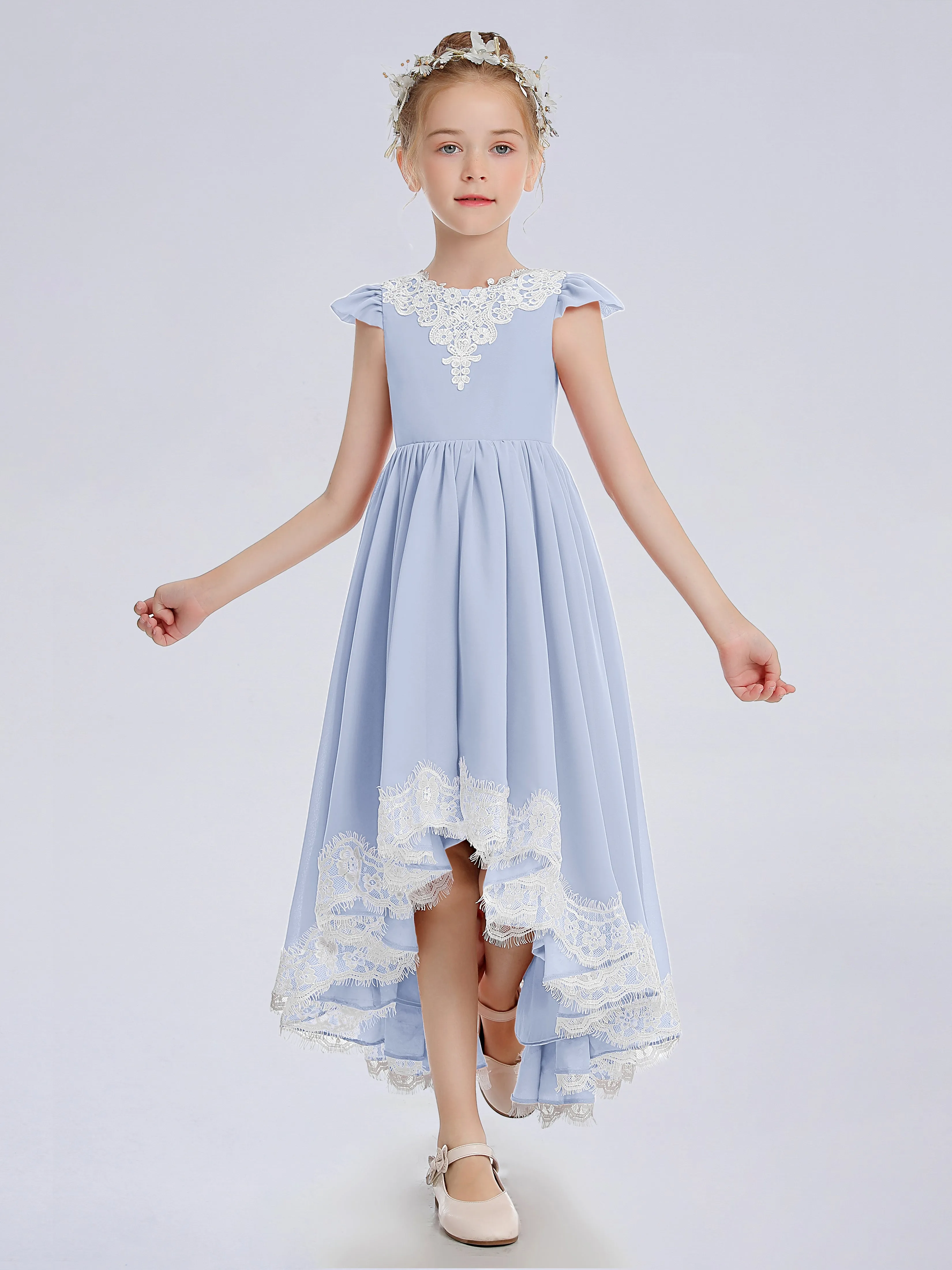 Cap Sleeves Junior Bridesmaid Dress with Cascade