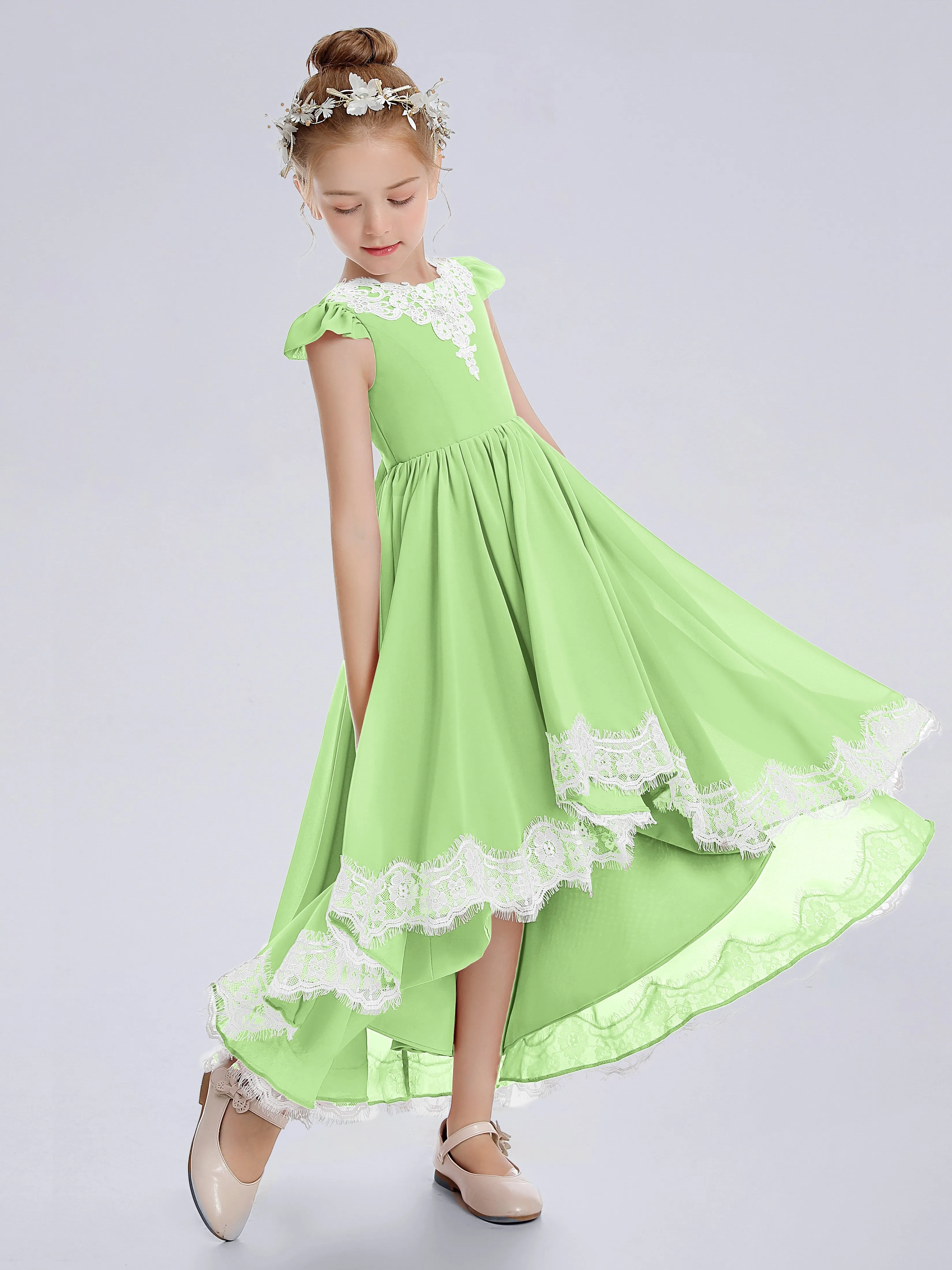 Cap Sleeves Junior Bridesmaid Dress with Cascade