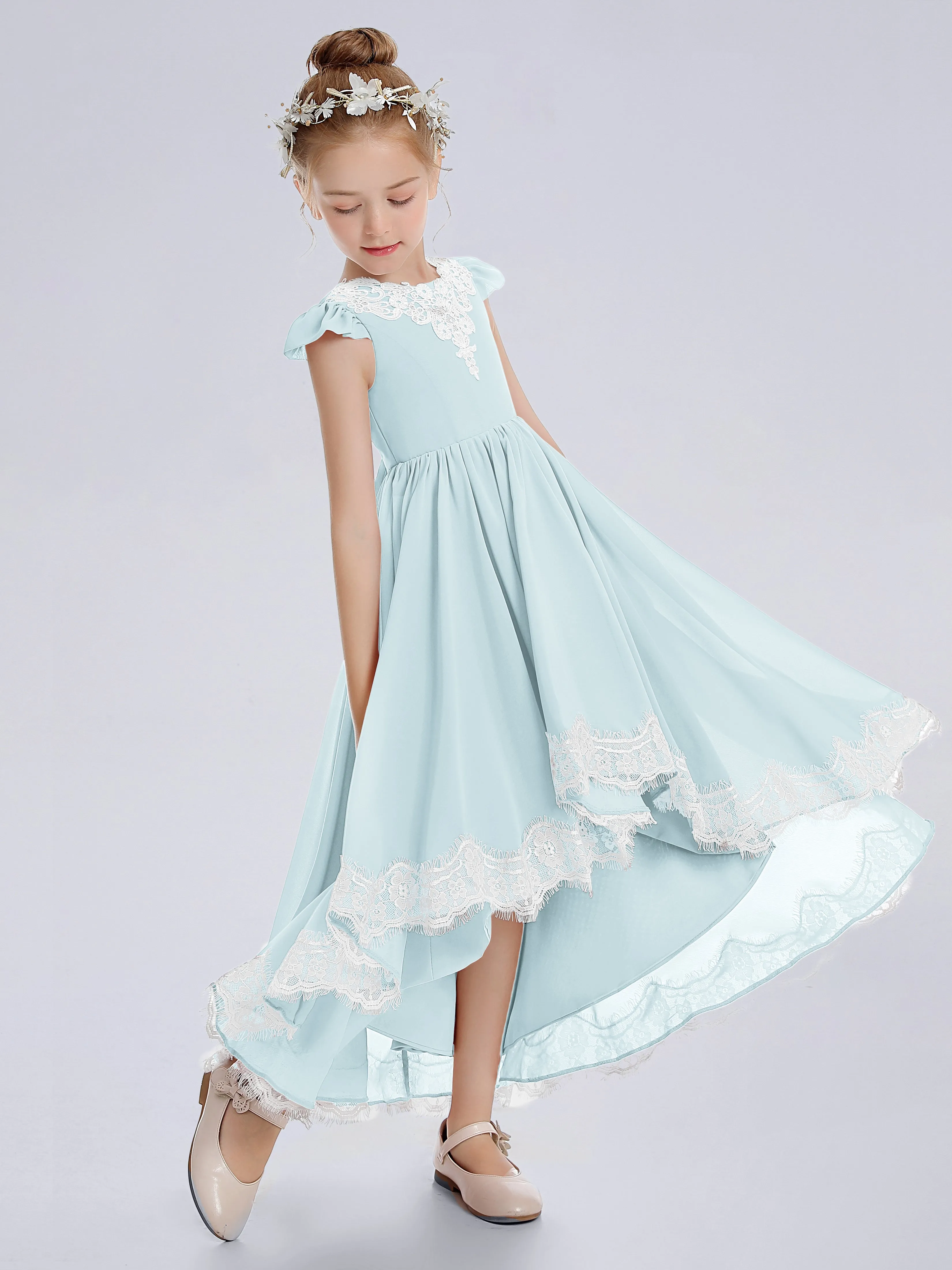 Cap Sleeves Junior Bridesmaid Dress with Cascade