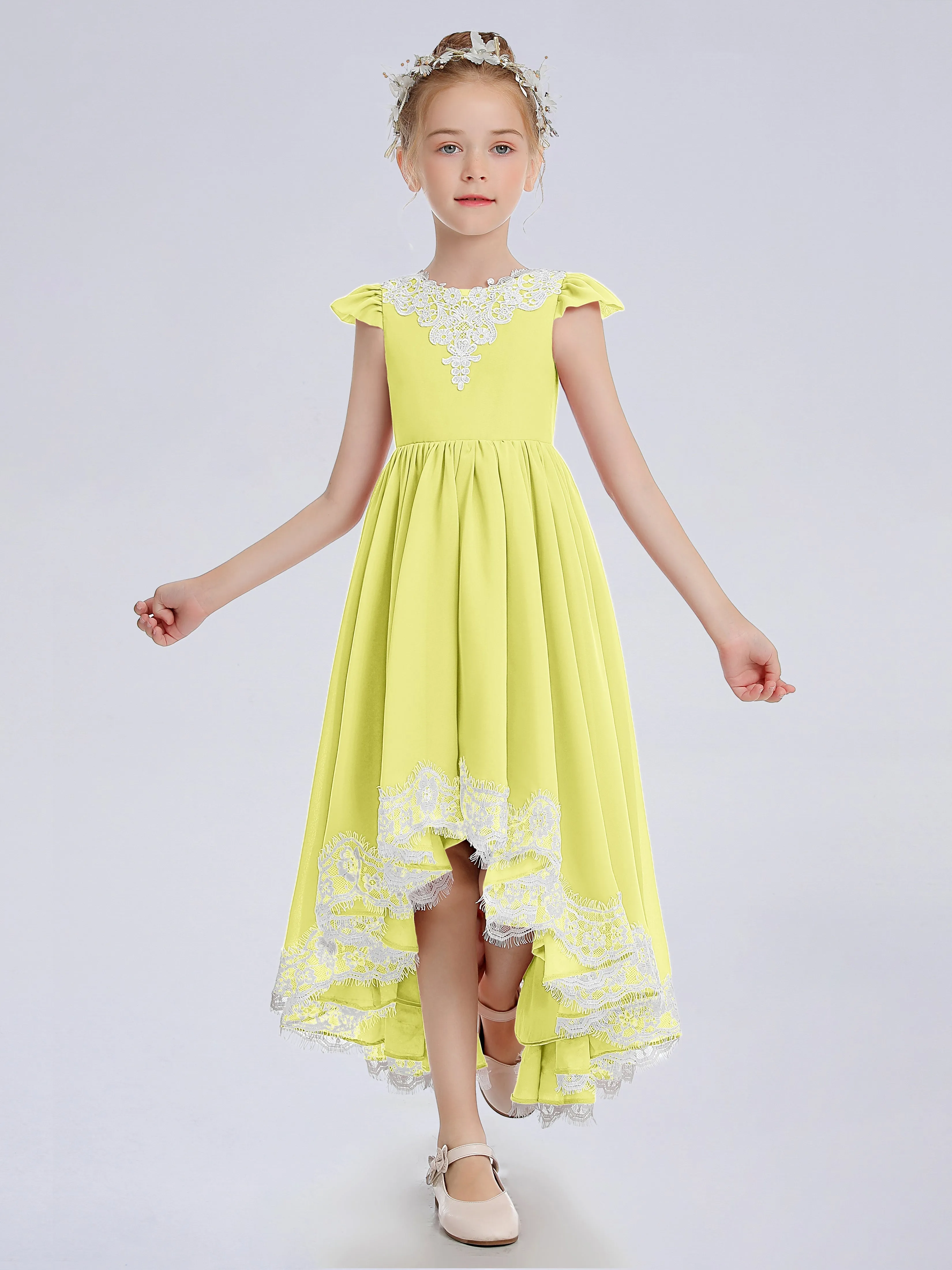 Cap Sleeves Junior Bridesmaid Dress with Cascade