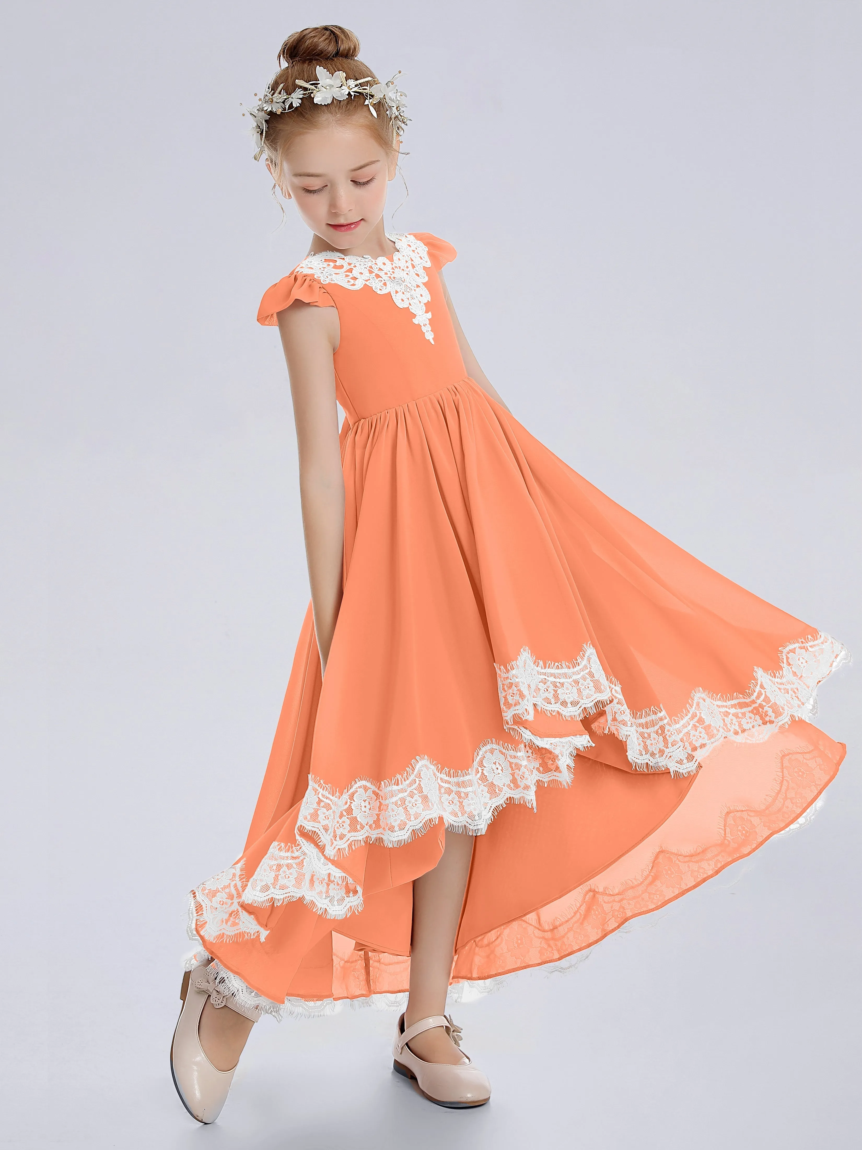 Cap Sleeves Junior Bridesmaid Dress with Cascade