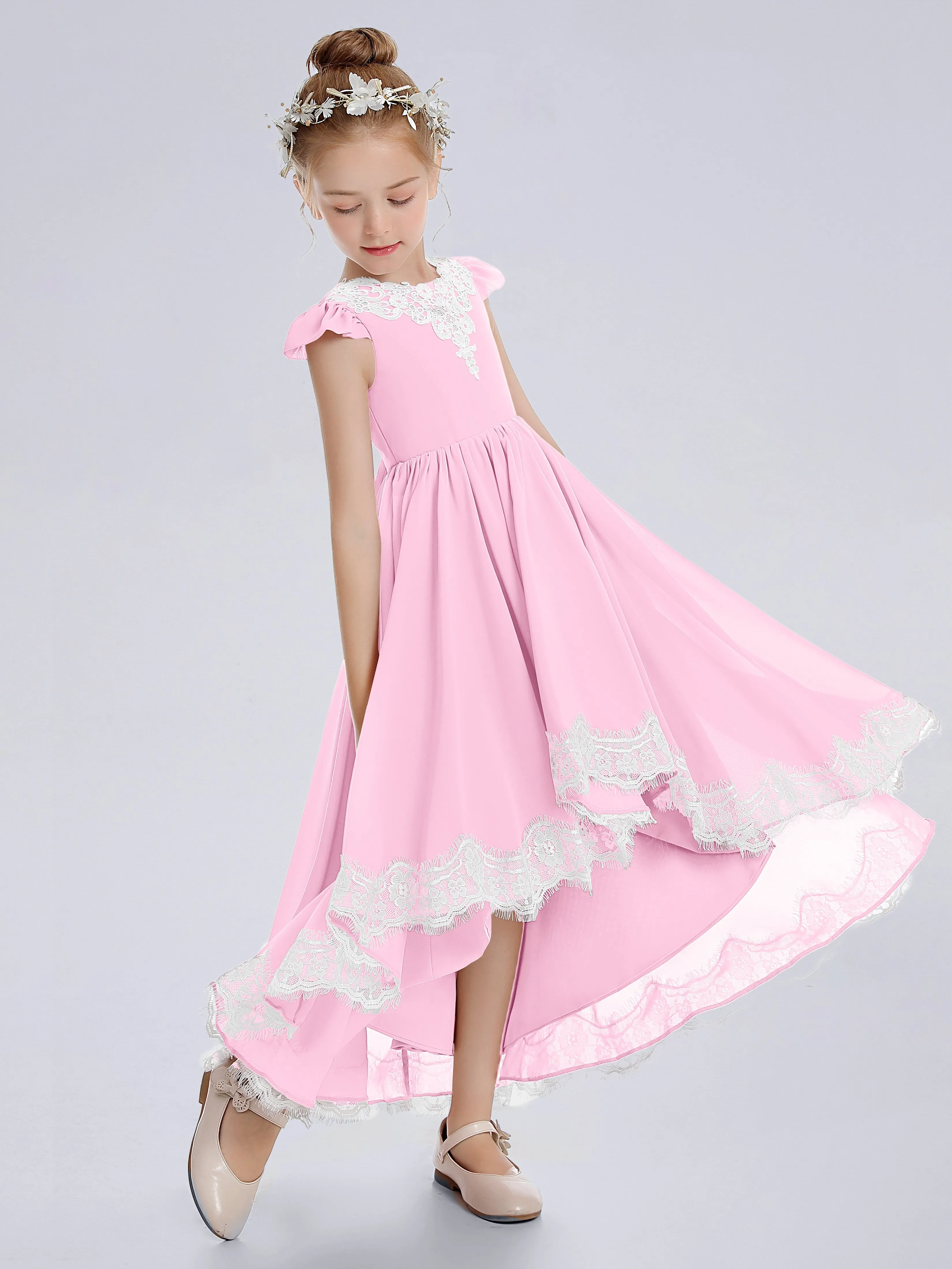 Cap Sleeves Junior Bridesmaid Dress with Cascade