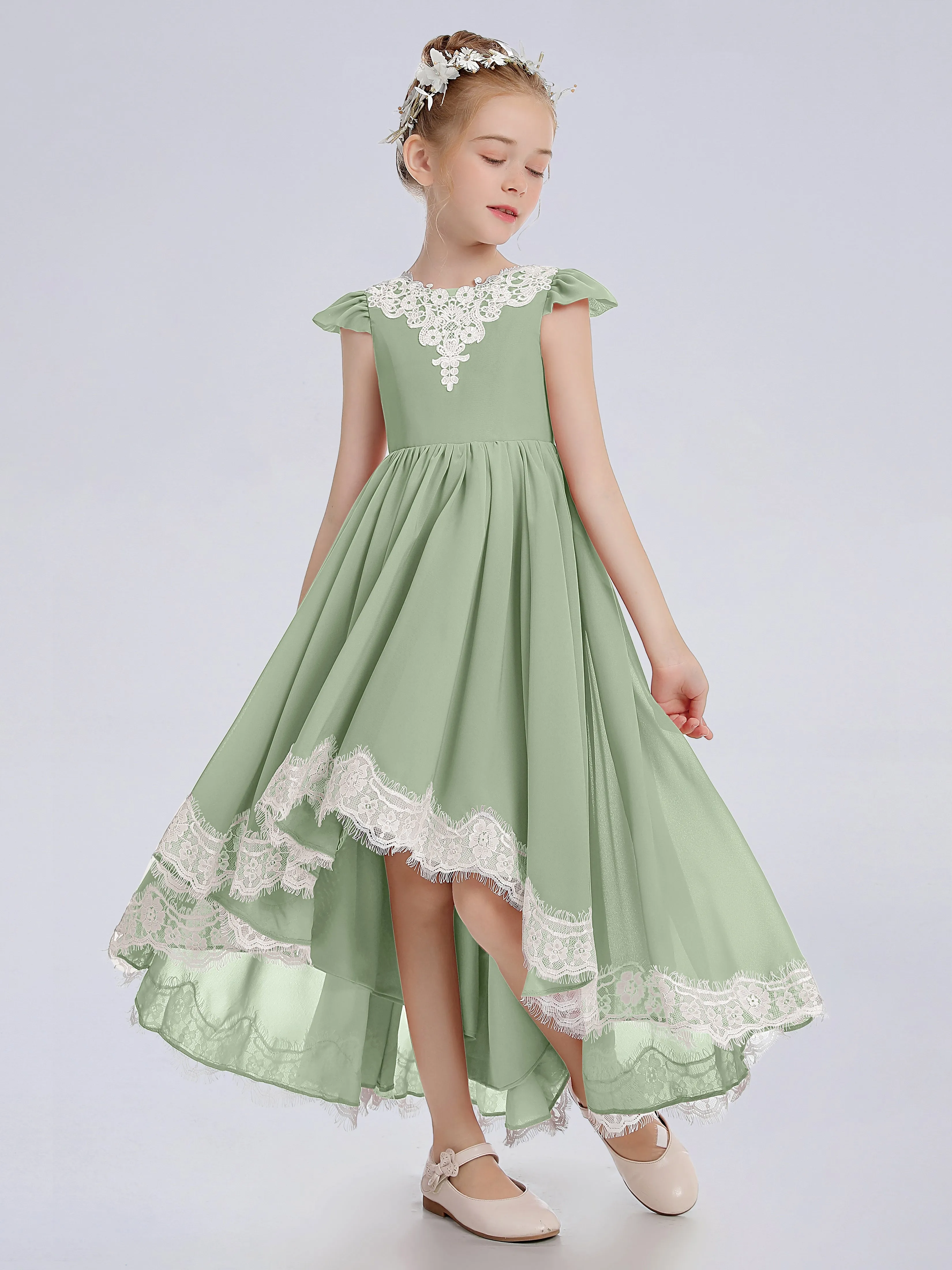 Cap Sleeves Junior Bridesmaid Dress with Cascade