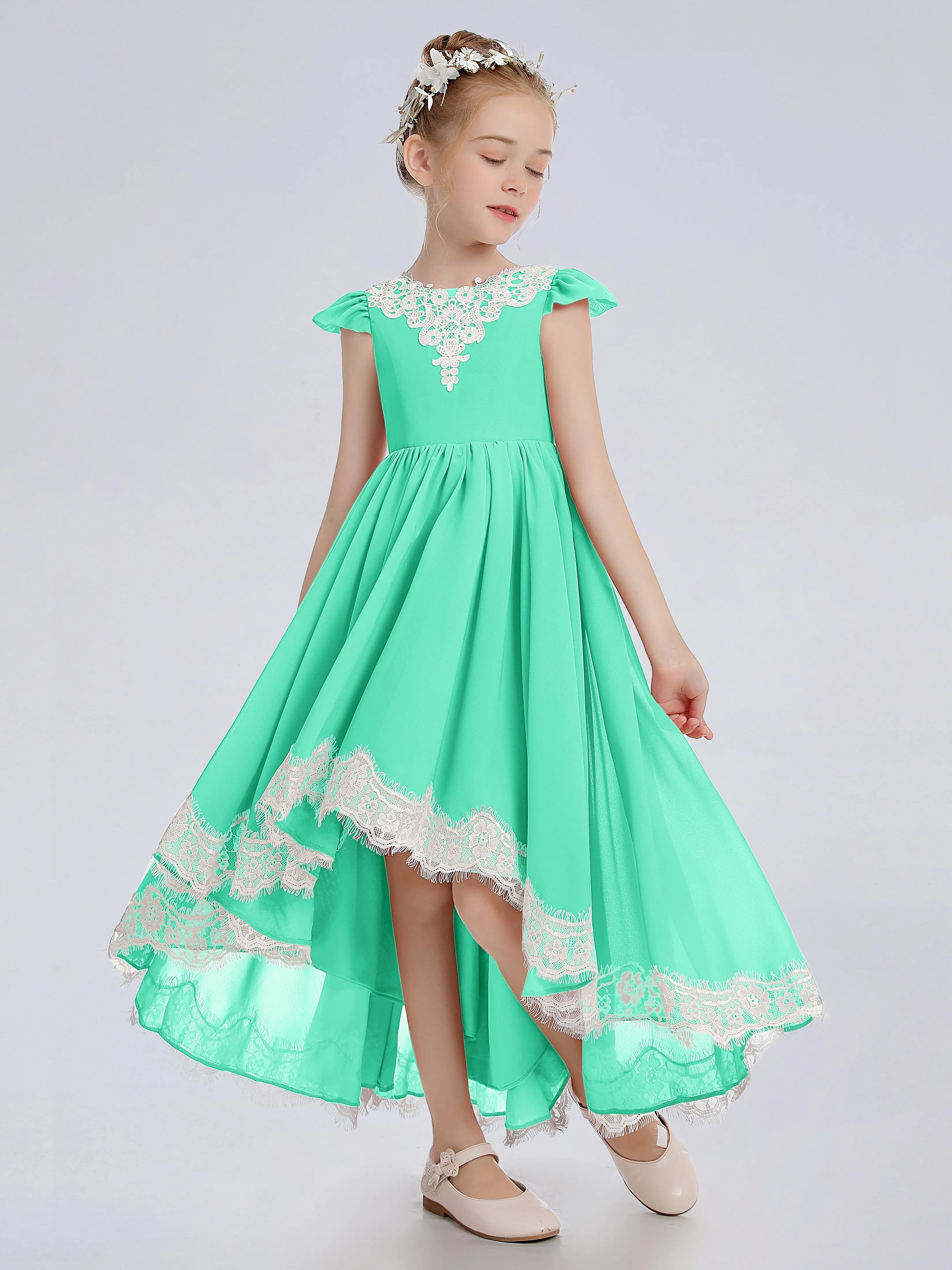 Cap Sleeves Junior Bridesmaid Dress with Cascade