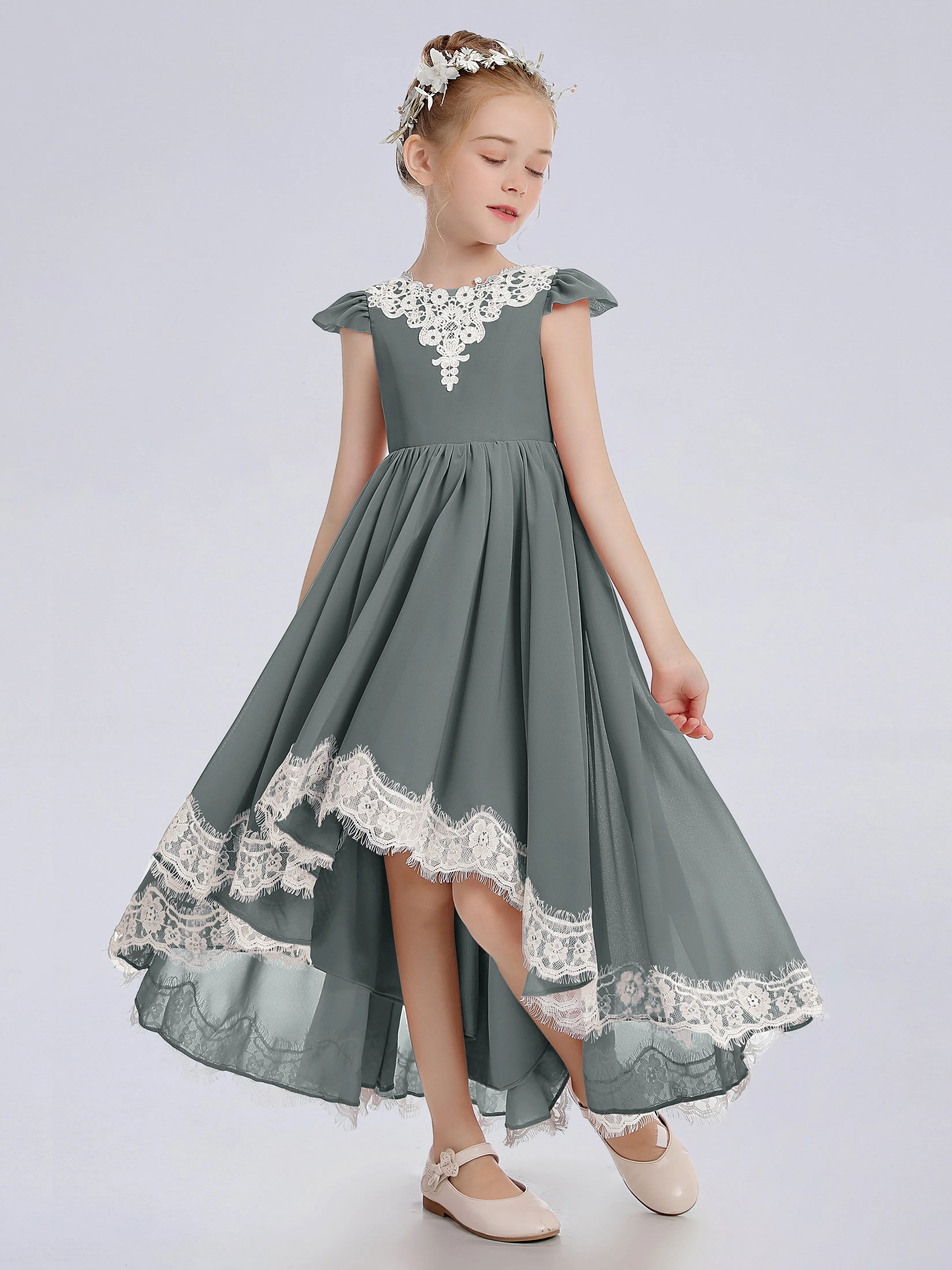 Cap Sleeves Junior Bridesmaid Dress with Cascade