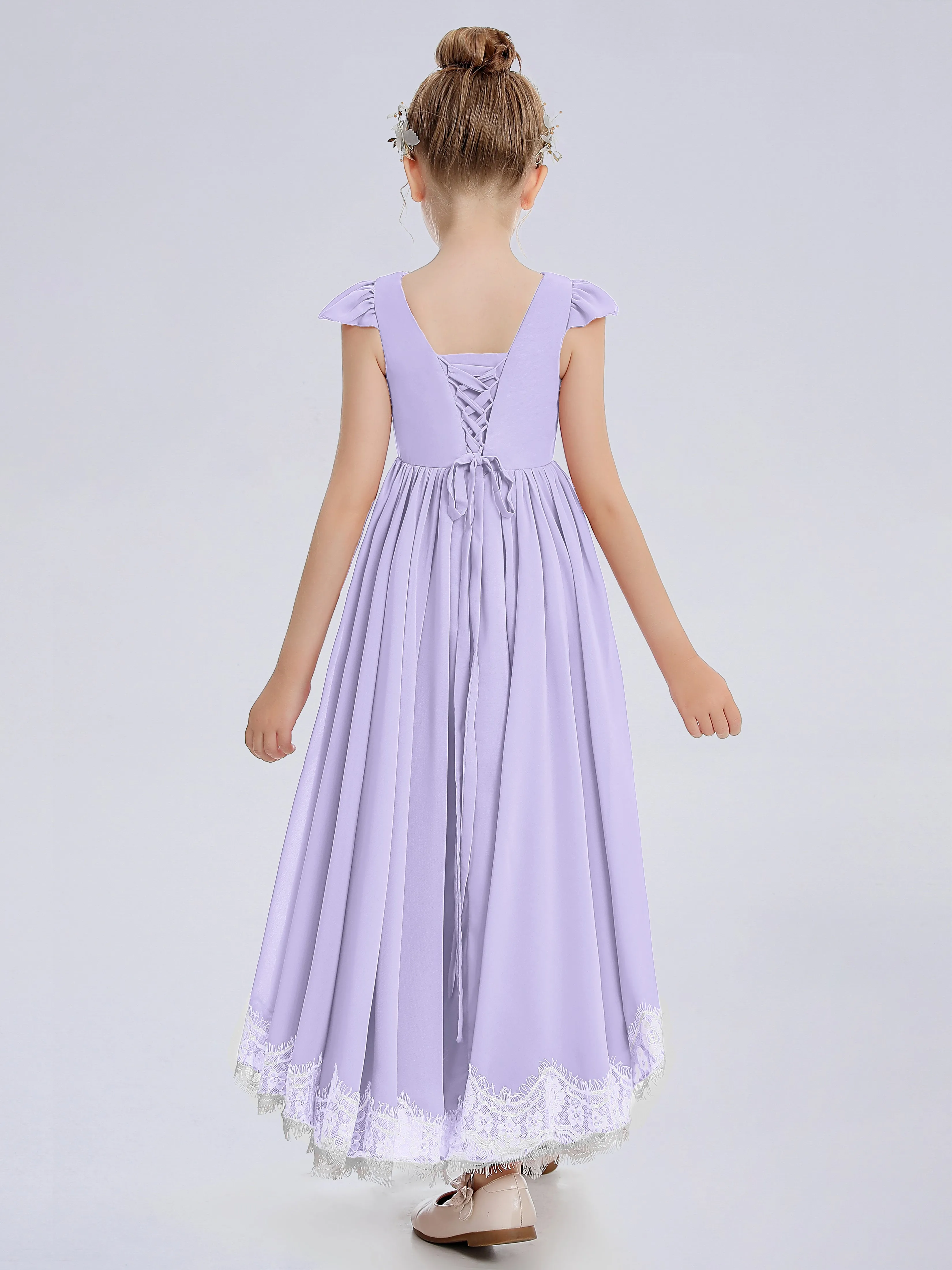 Cap Sleeves Junior Bridesmaid Dress with Cascade