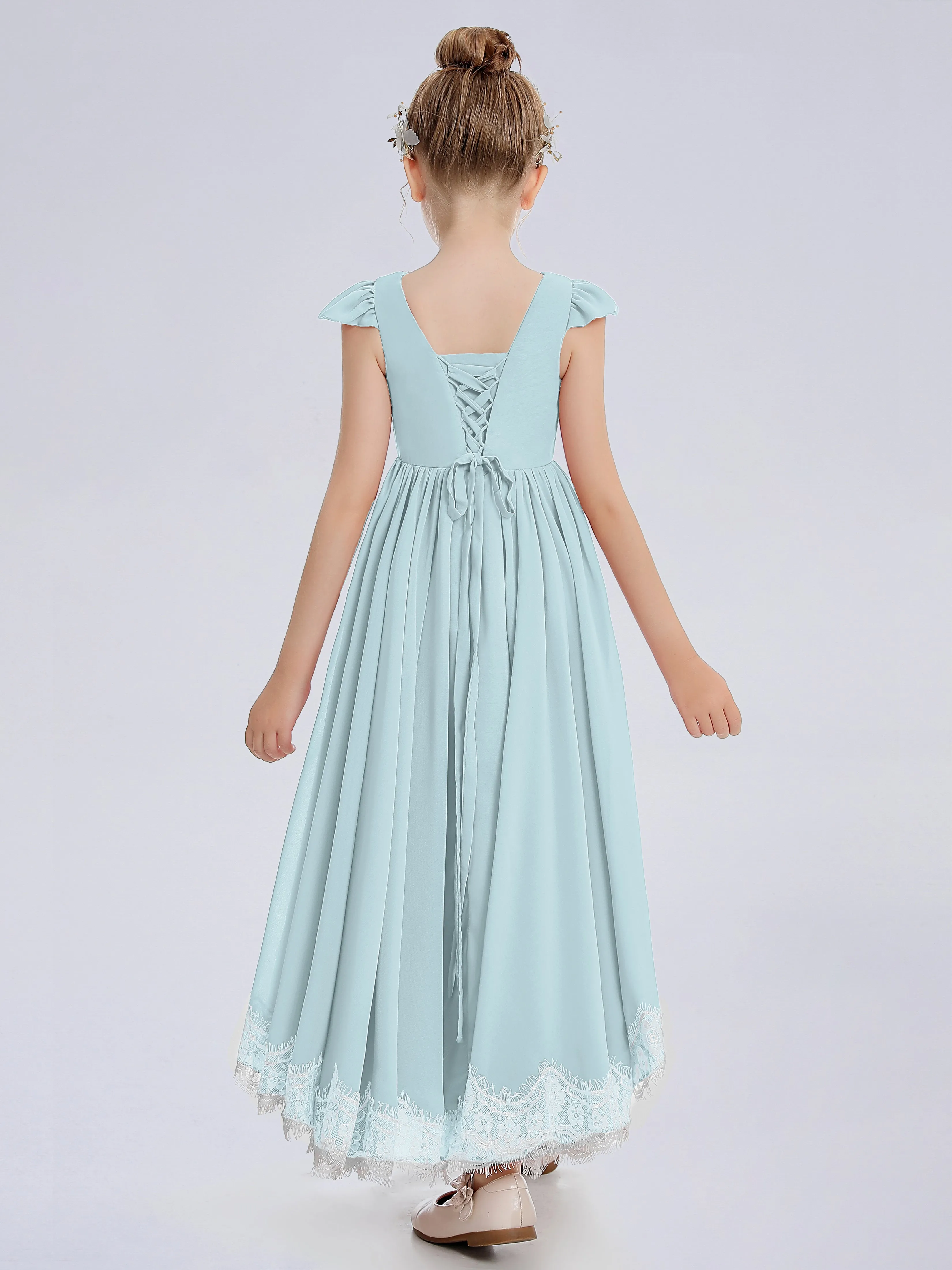 Cap Sleeves Junior Bridesmaid Dress with Cascade