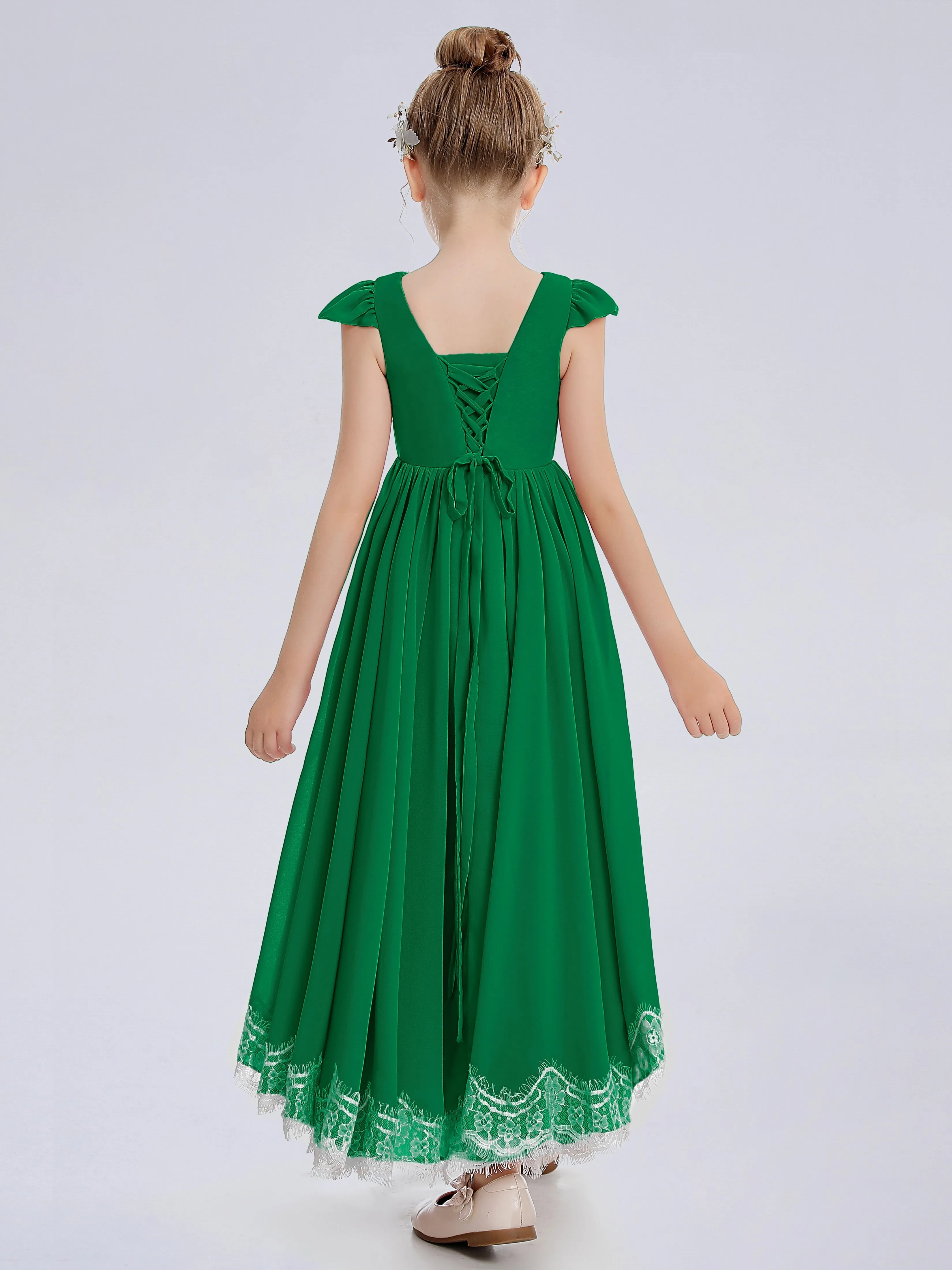 Cap Sleeves Junior Bridesmaid Dress with Cascade