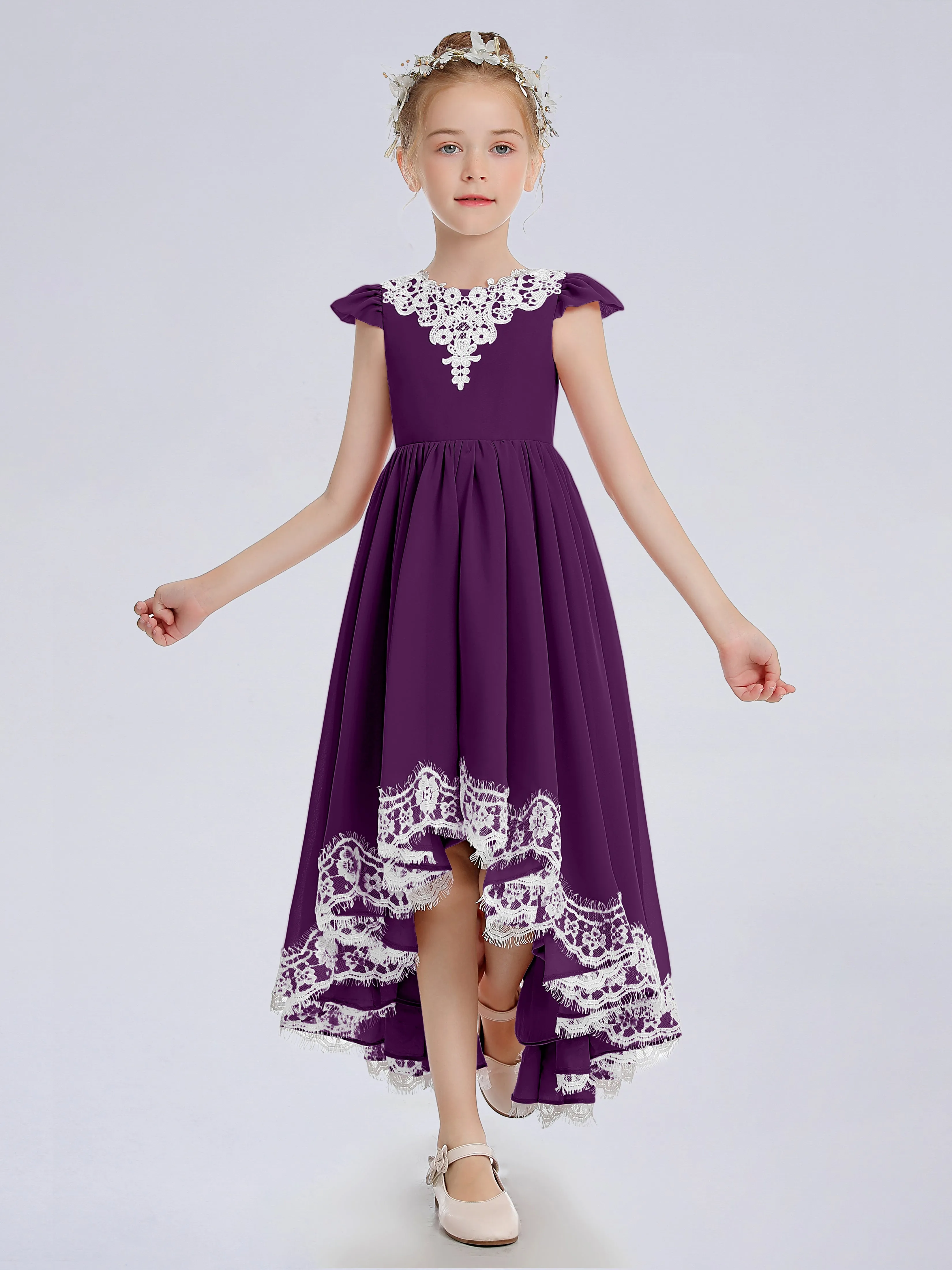 Cap Sleeves Junior Bridesmaid Dress with Cascade