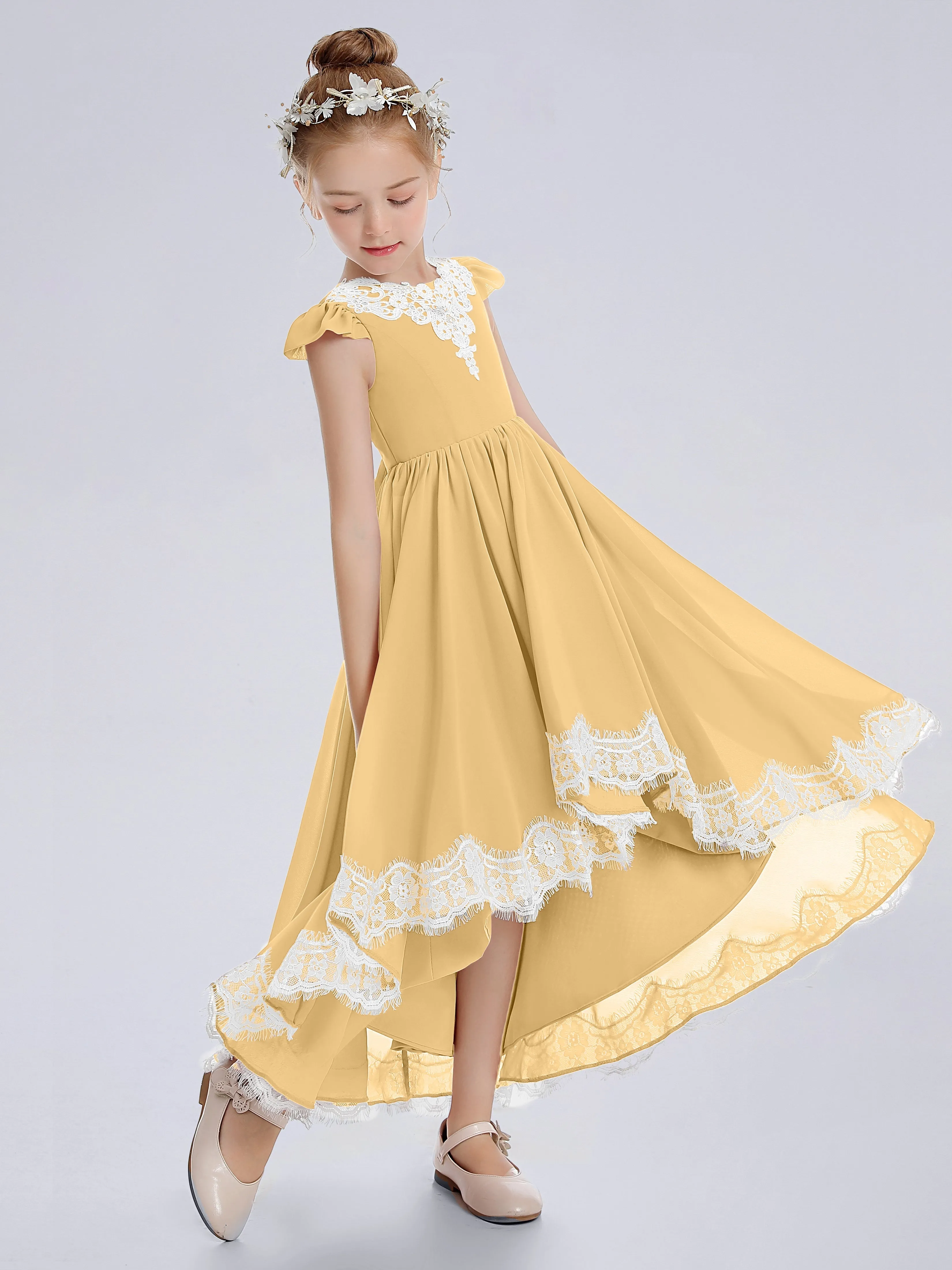 Cap Sleeves Junior Bridesmaid Dress with Cascade