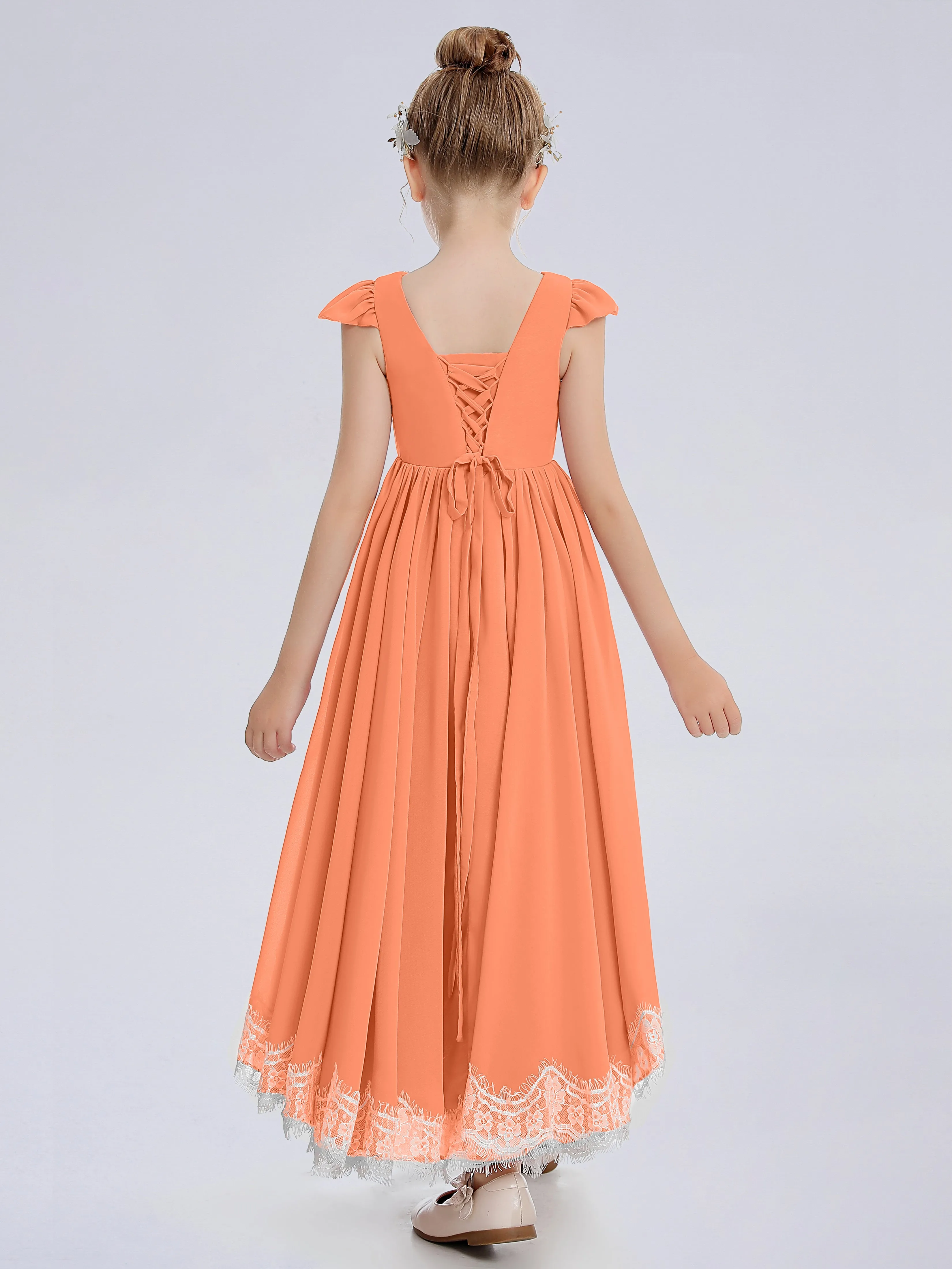 Cap Sleeves Junior Bridesmaid Dress with Cascade