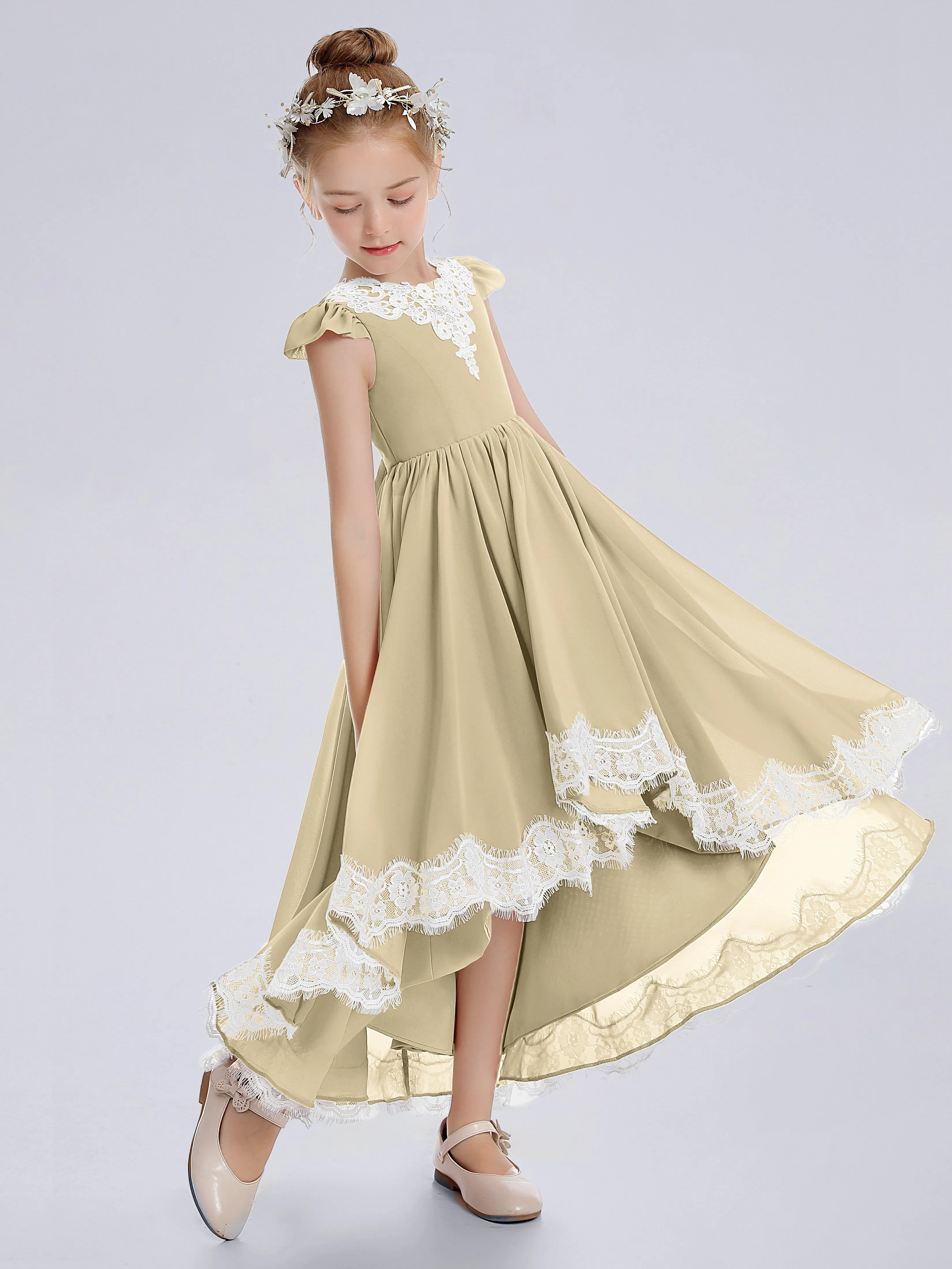 Cap Sleeves Junior Bridesmaid Dress with Cascade