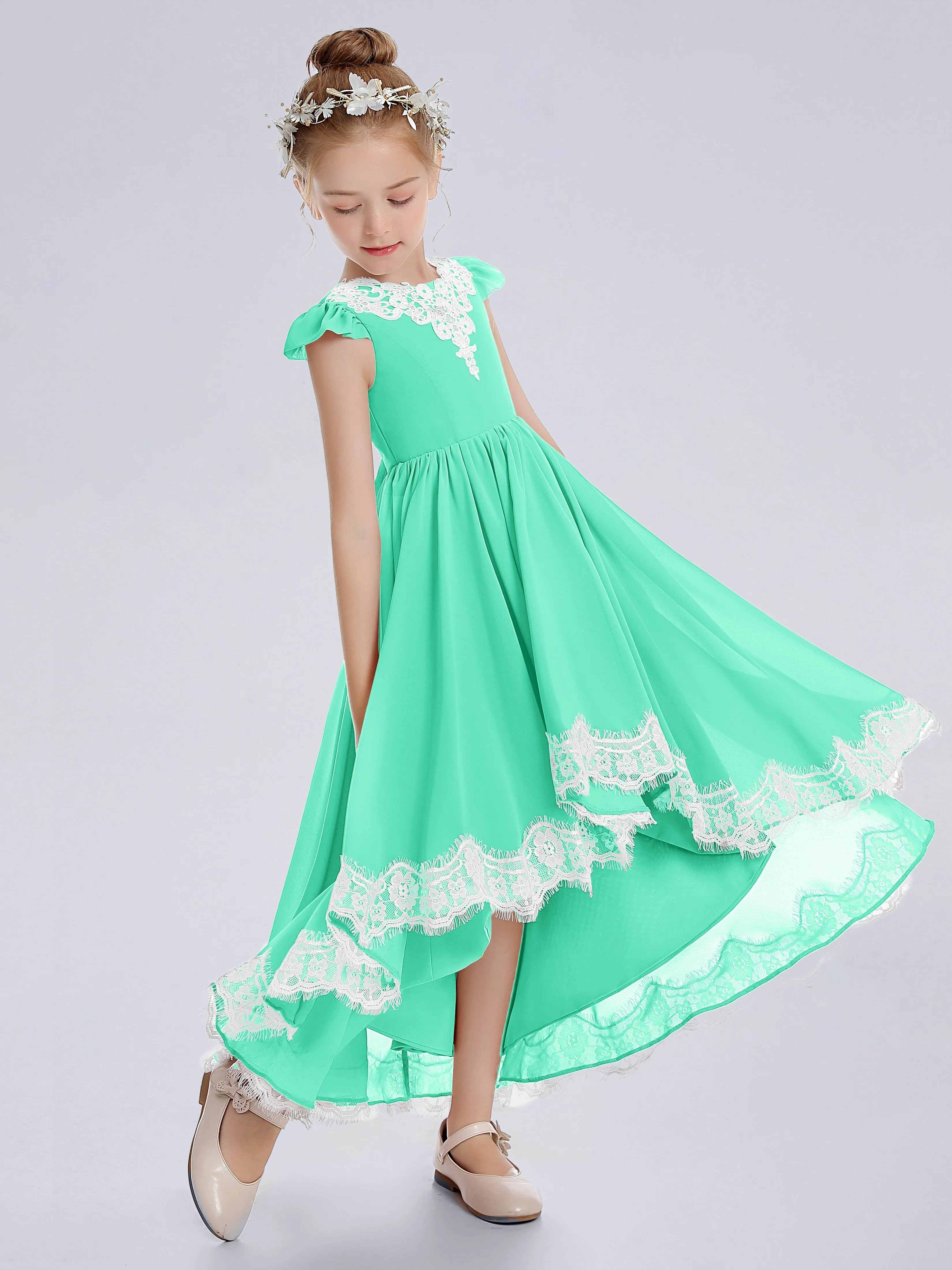 Cap Sleeves Junior Bridesmaid Dress with Cascade