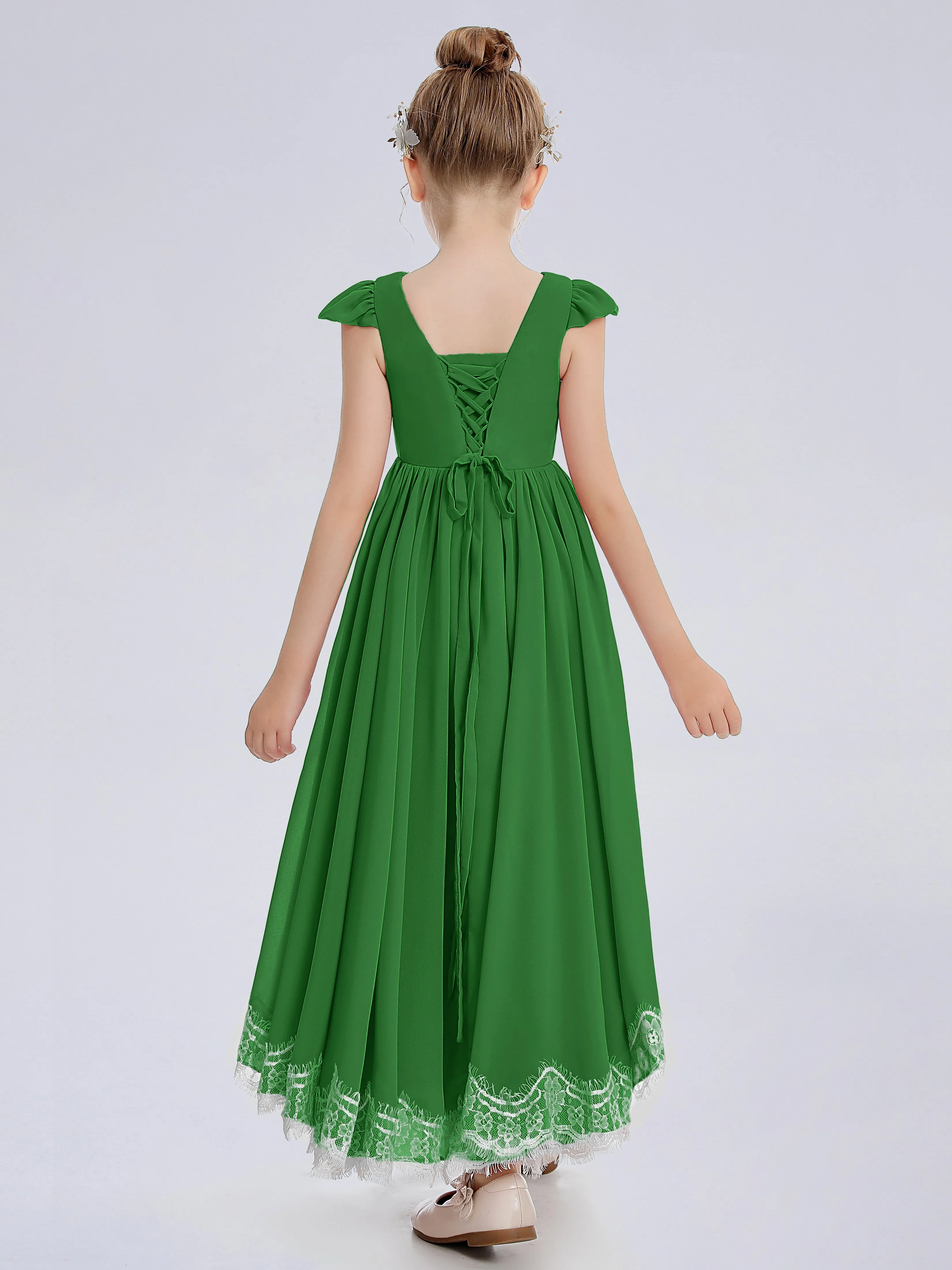 Cap Sleeves Junior Bridesmaid Dress with Cascade