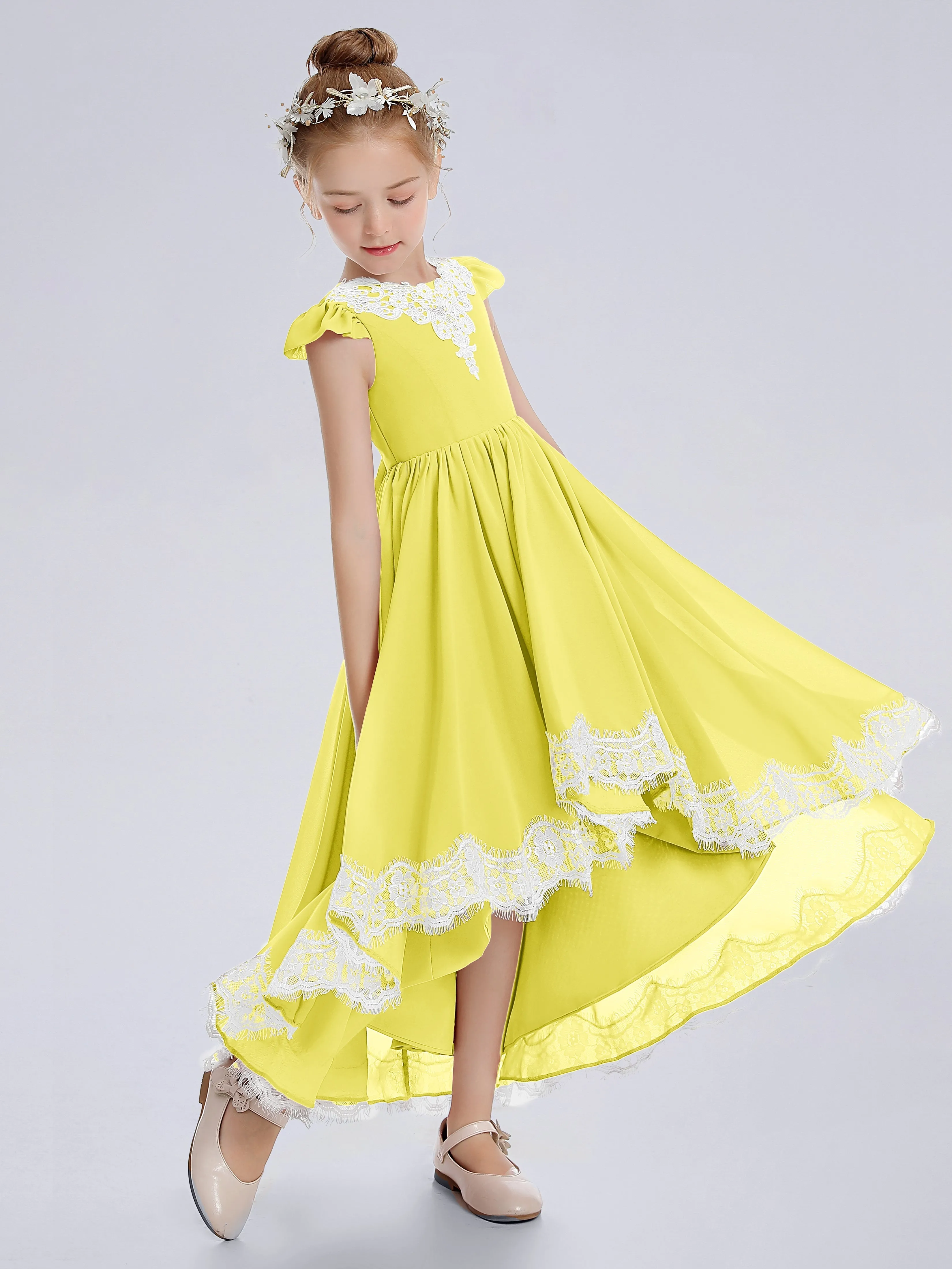 Cap Sleeves Junior Bridesmaid Dress with Cascade