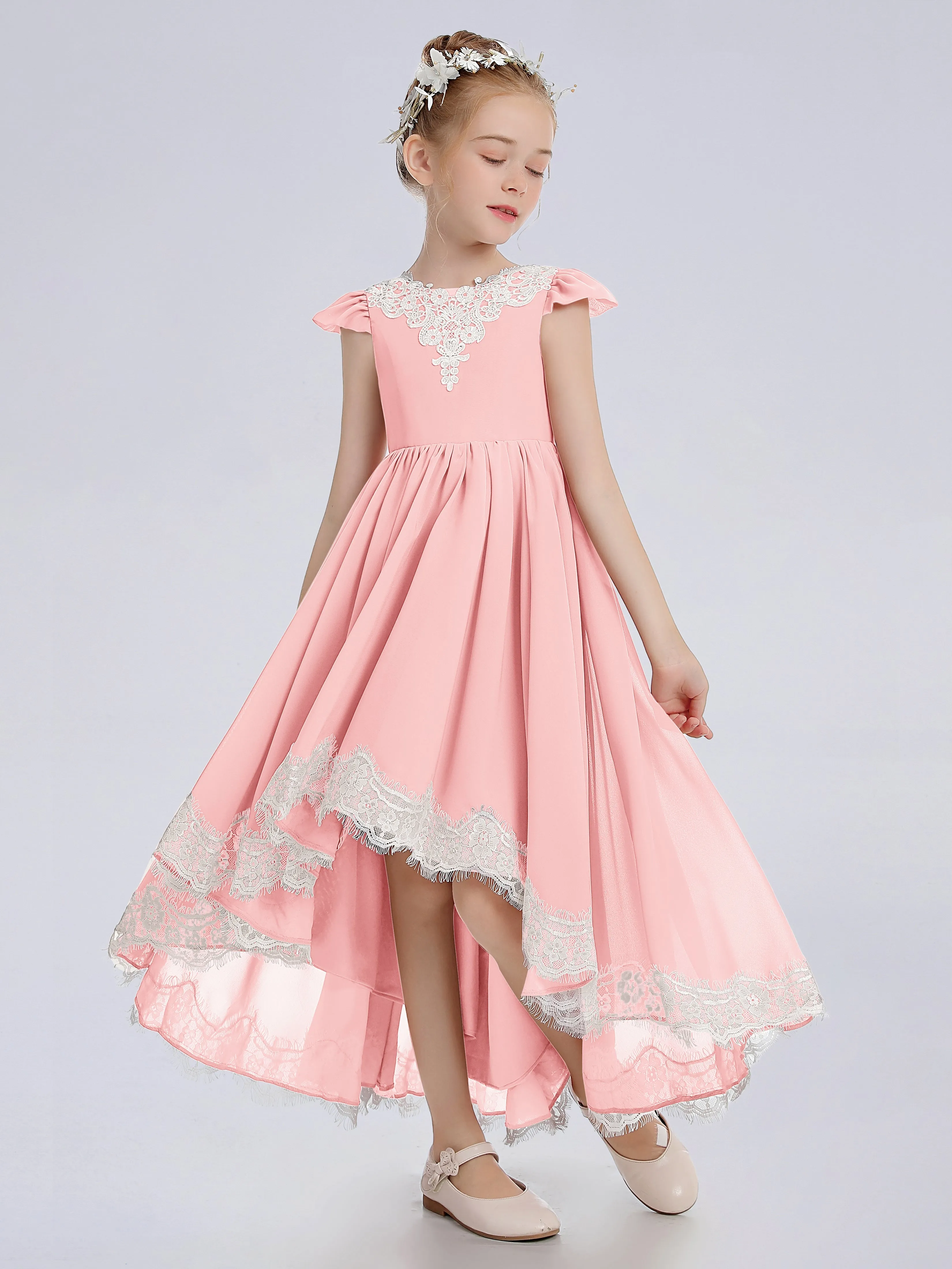 Cap Sleeves Junior Bridesmaid Dress with Cascade