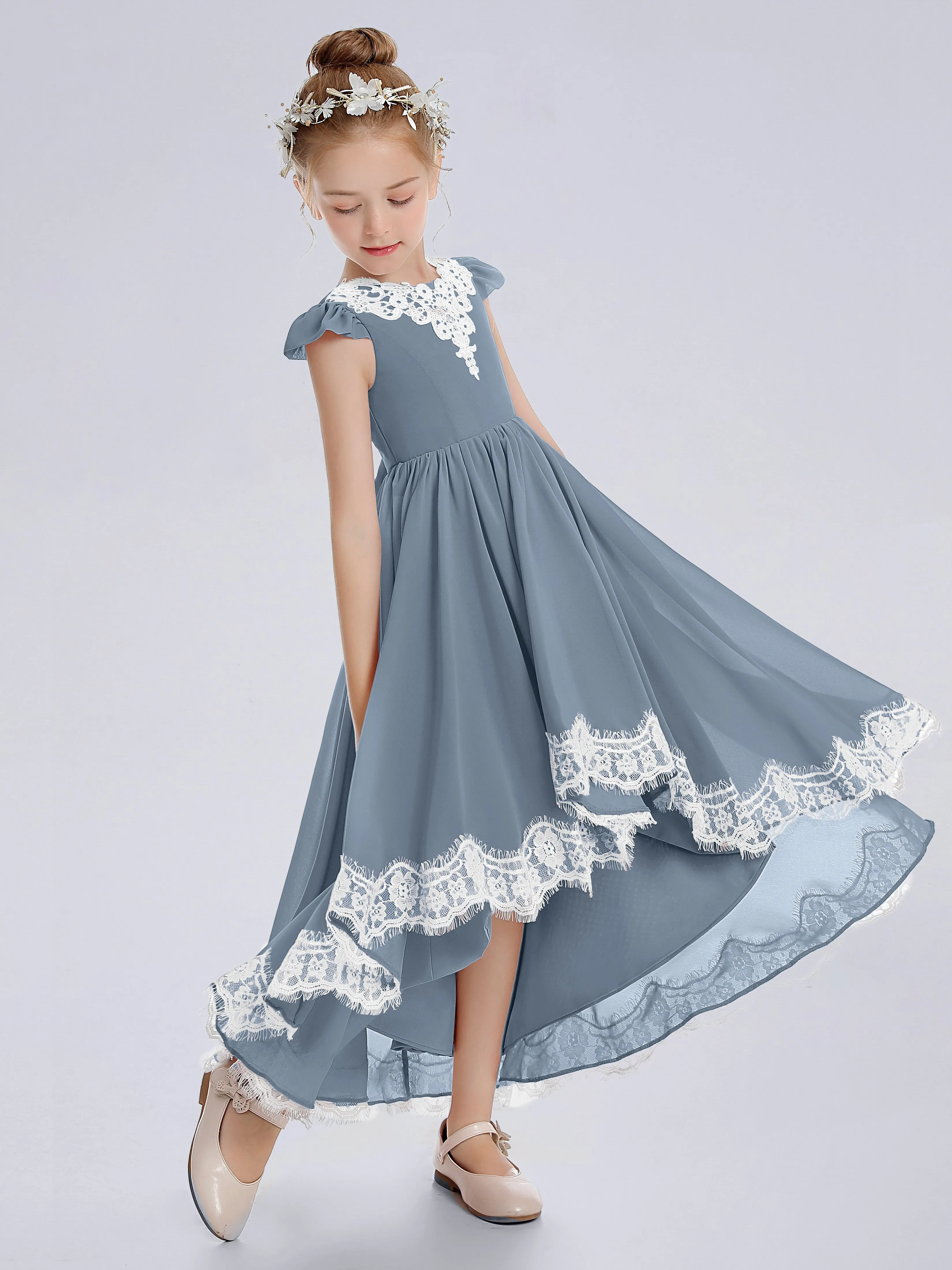 Cap Sleeves Junior Bridesmaid Dress with Cascade