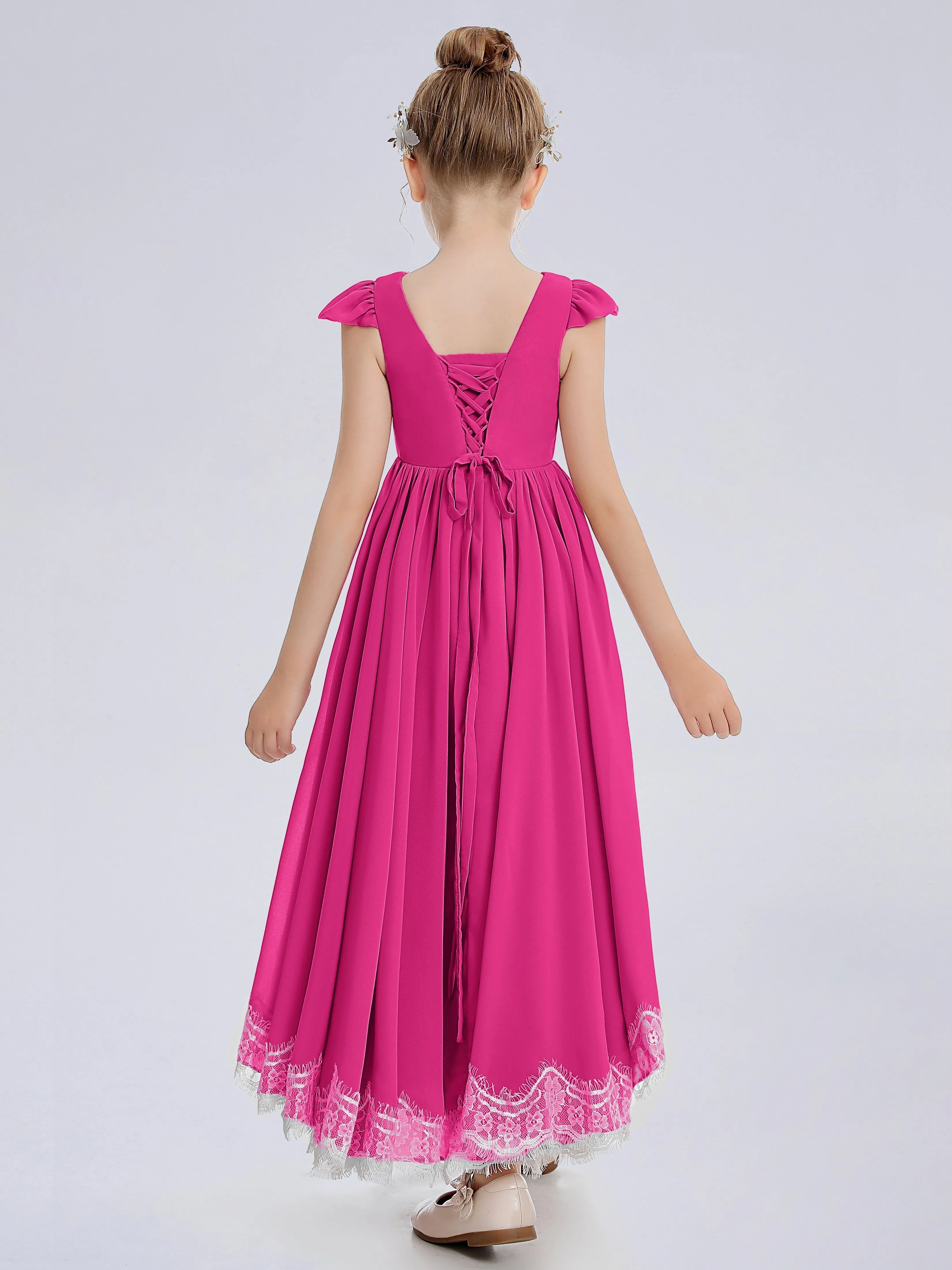 Cap Sleeves Junior Bridesmaid Dress with Cascade