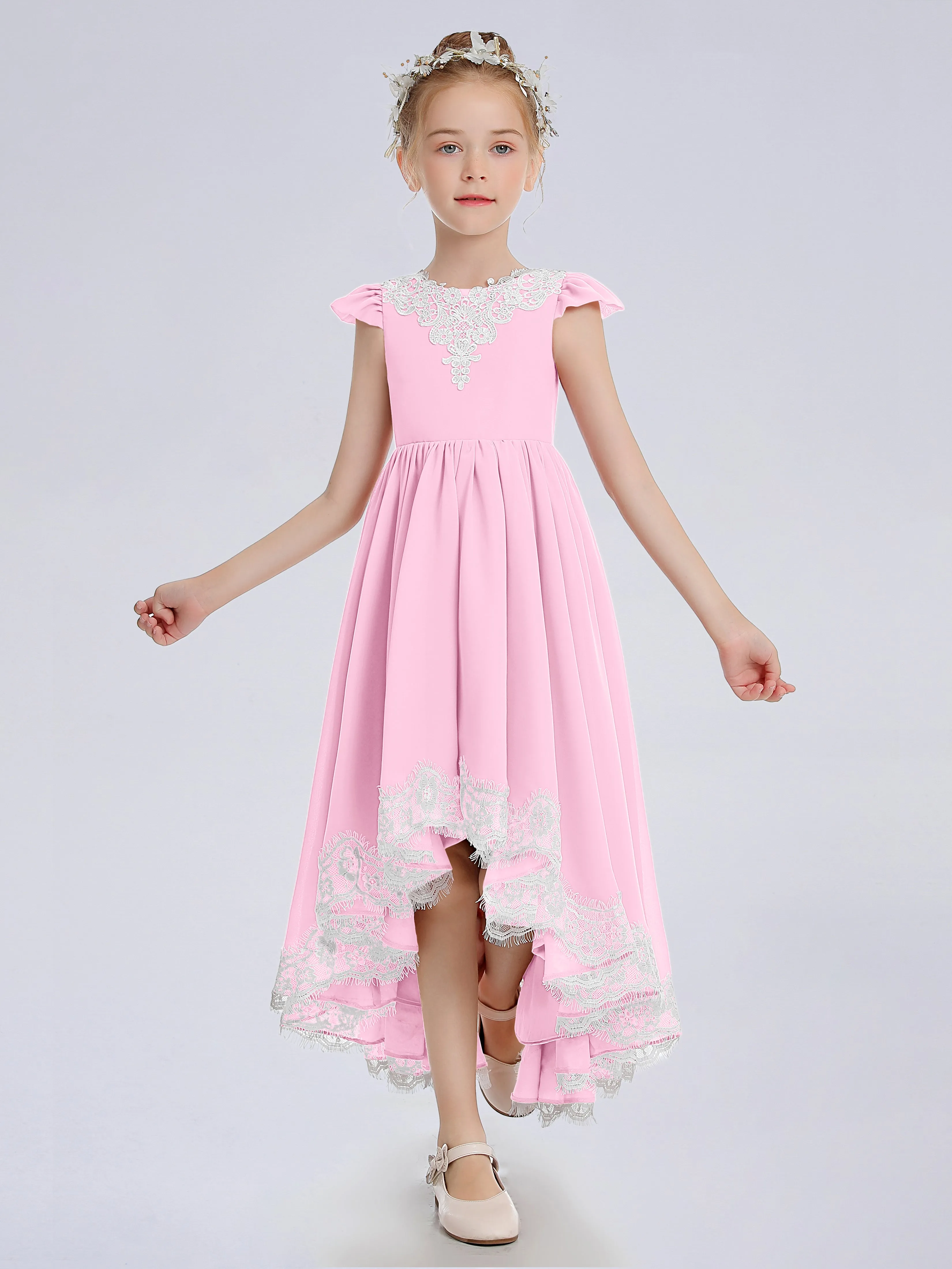 Cap Sleeves Junior Bridesmaid Dress with Cascade