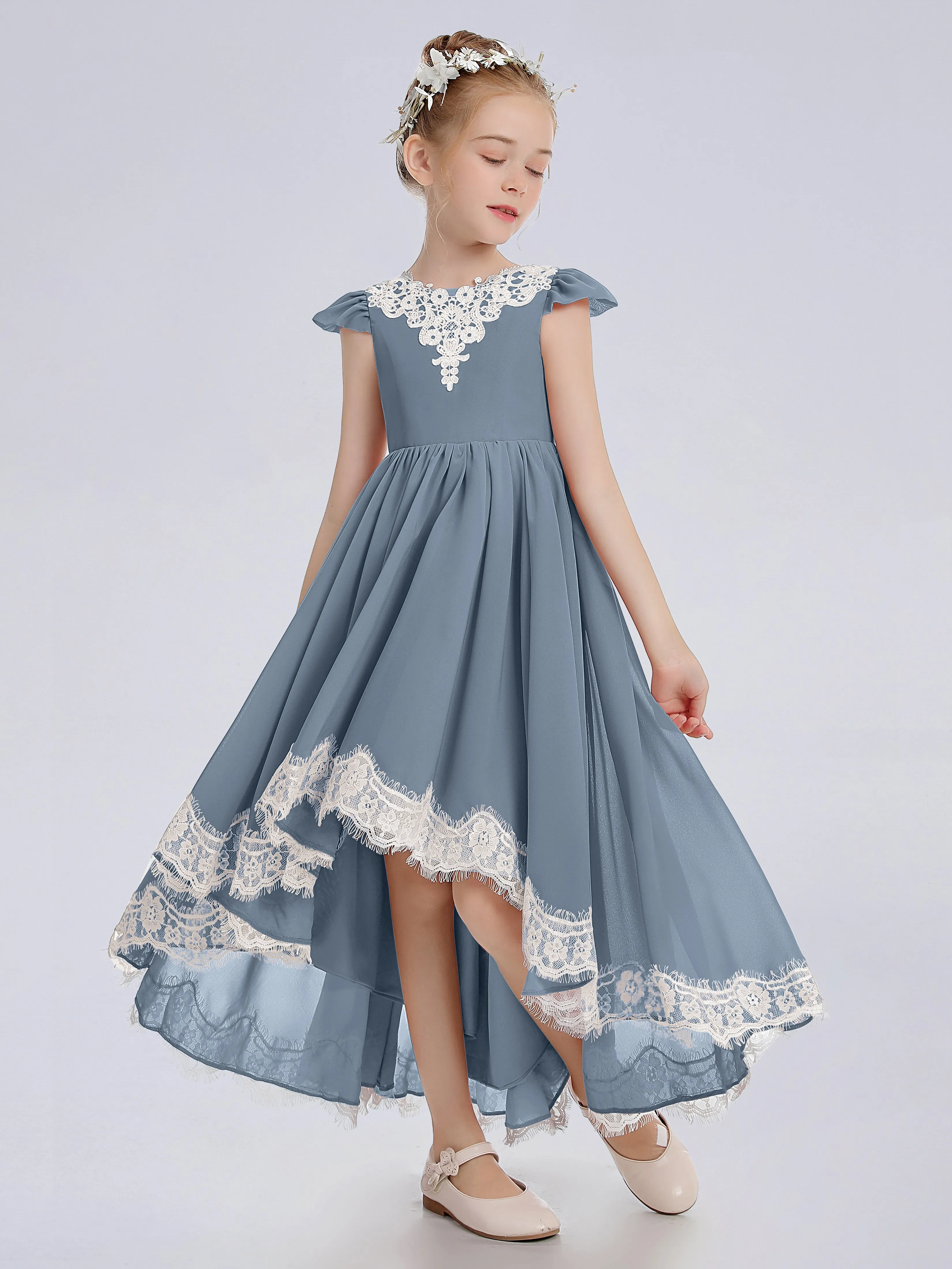 Cap Sleeves Junior Bridesmaid Dress with Cascade