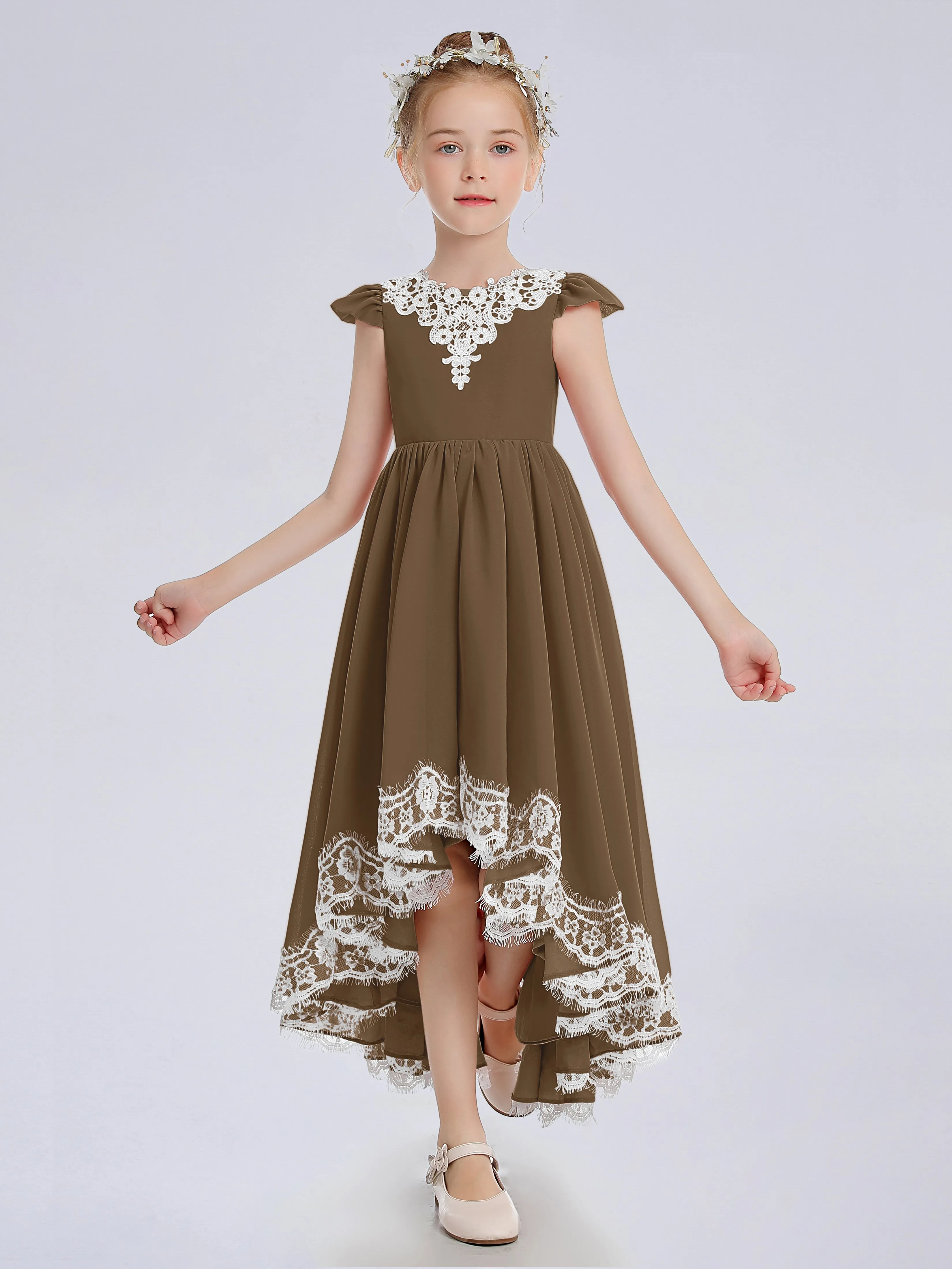 Cap Sleeves Junior Bridesmaid Dress with Cascade