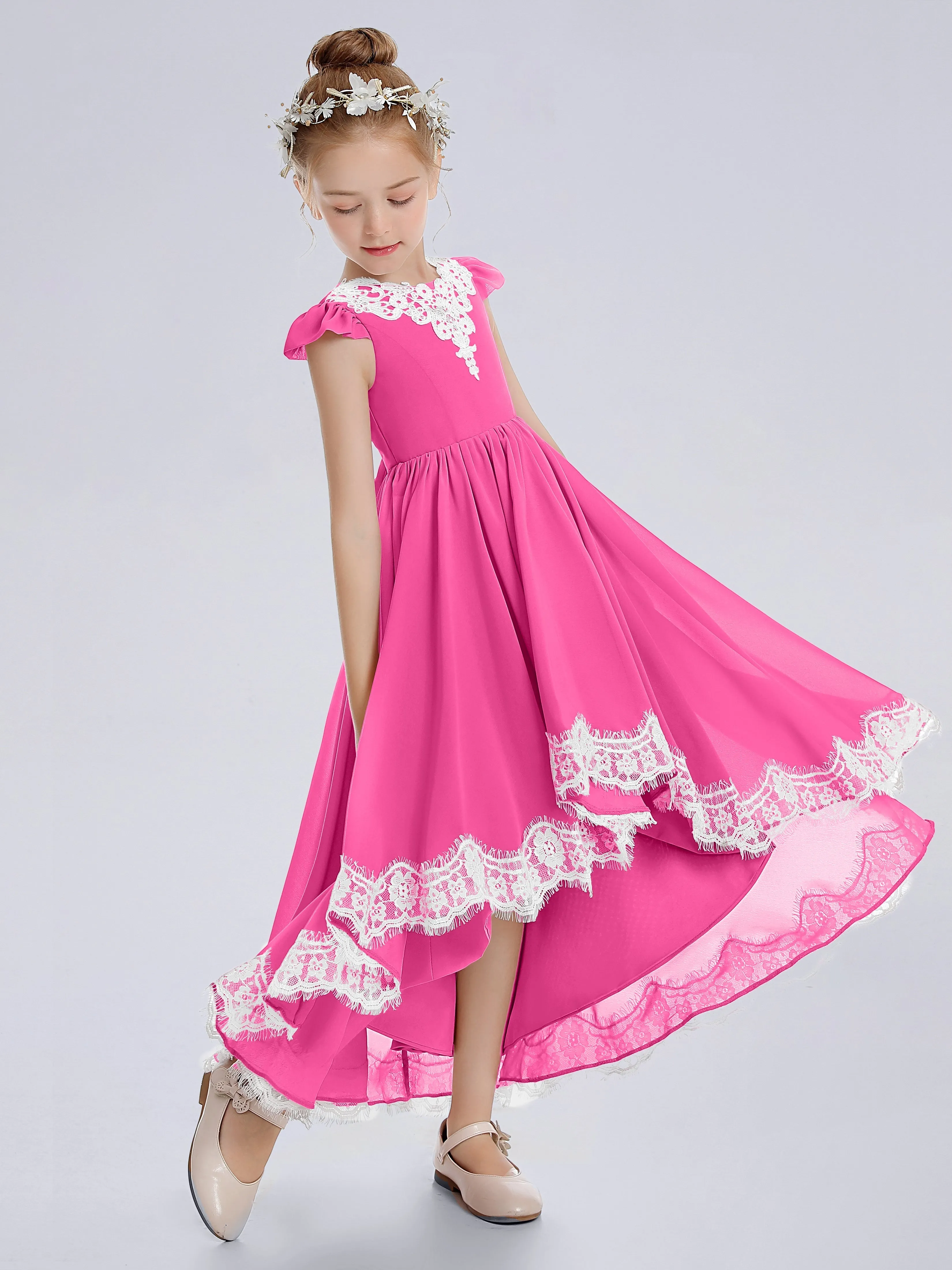 Cap Sleeves Junior Bridesmaid Dress with Cascade