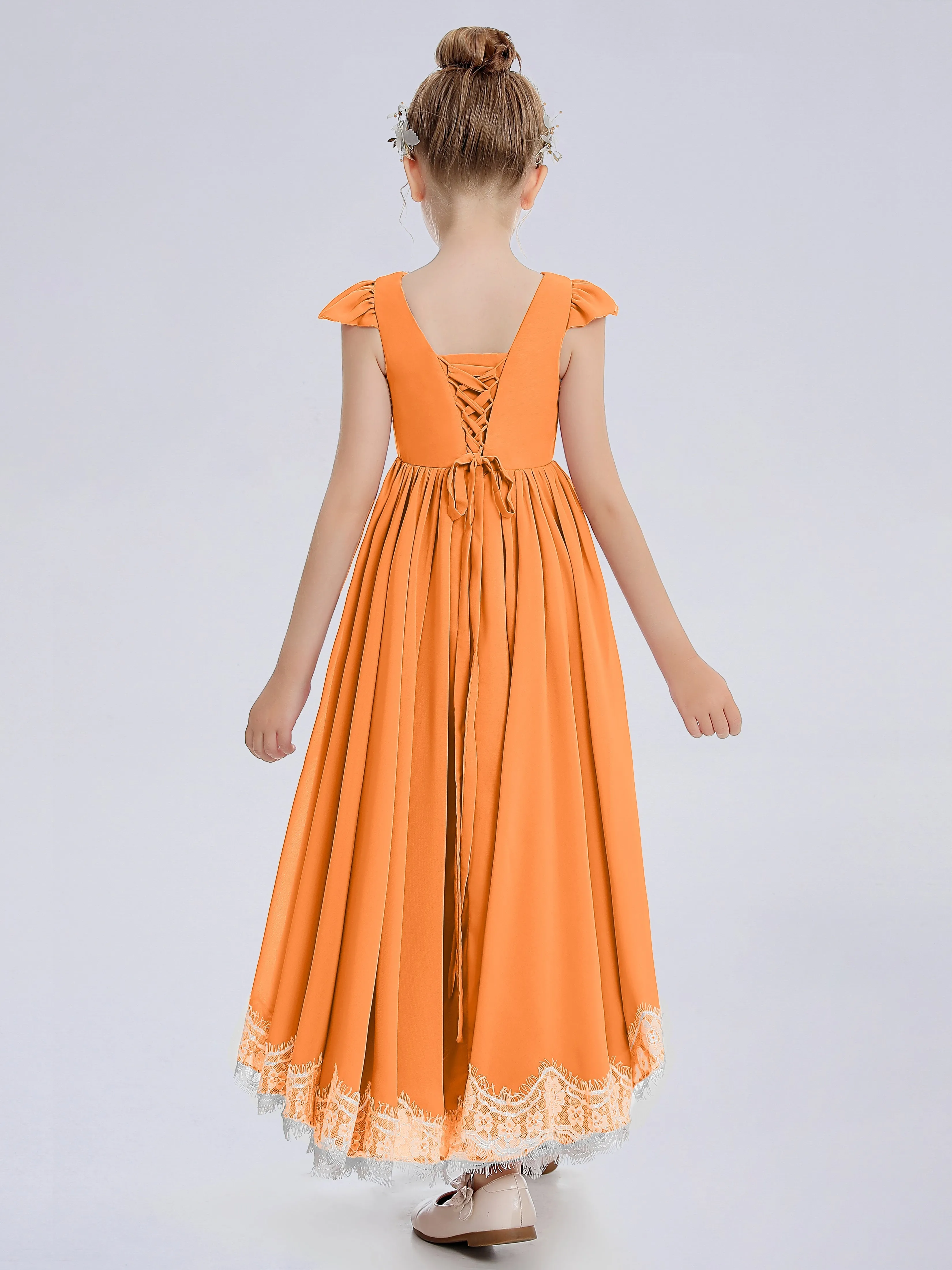 Cap Sleeves Junior Bridesmaid Dress with Cascade