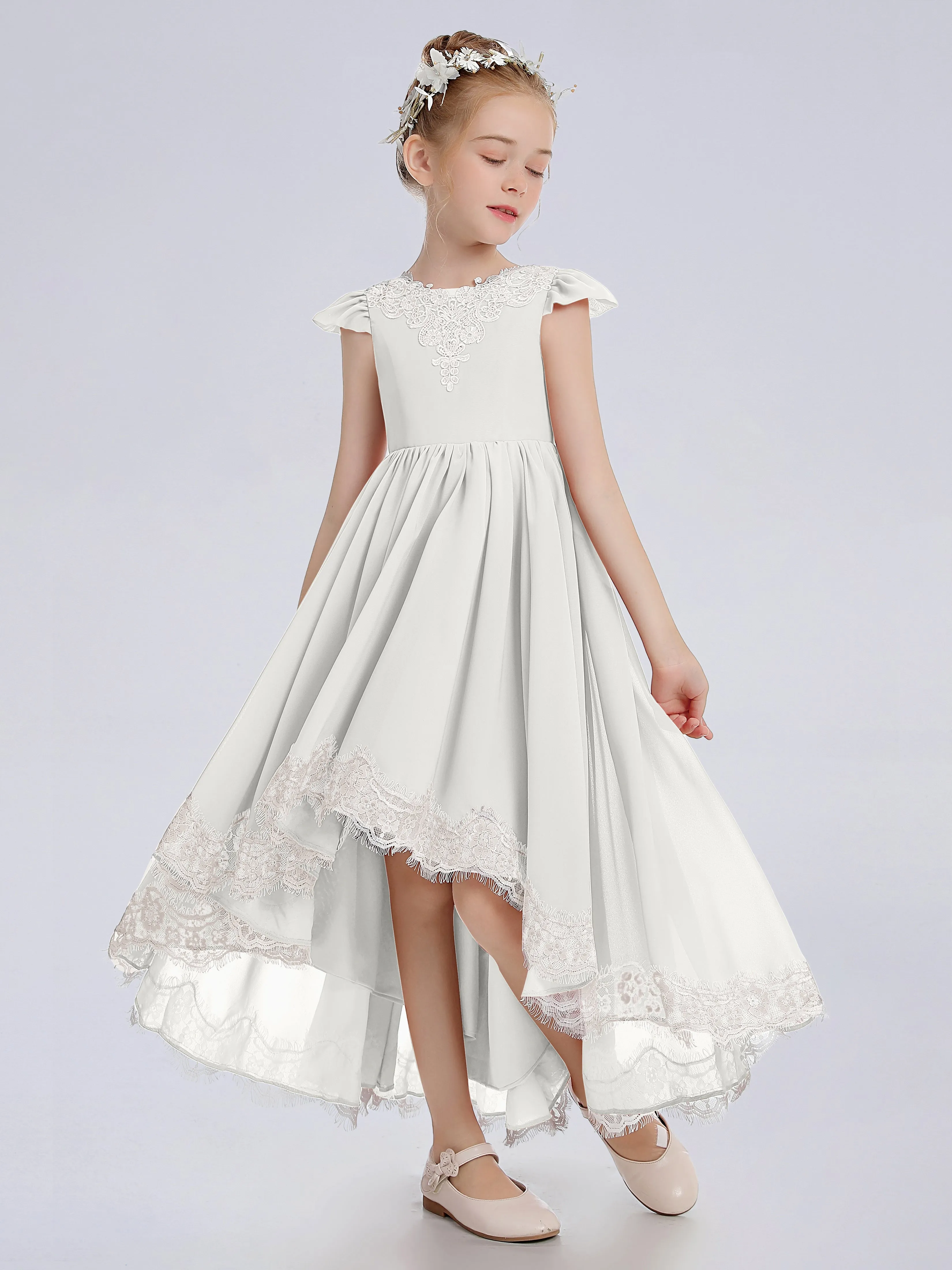 Cap Sleeves Junior Bridesmaid Dress with Cascade