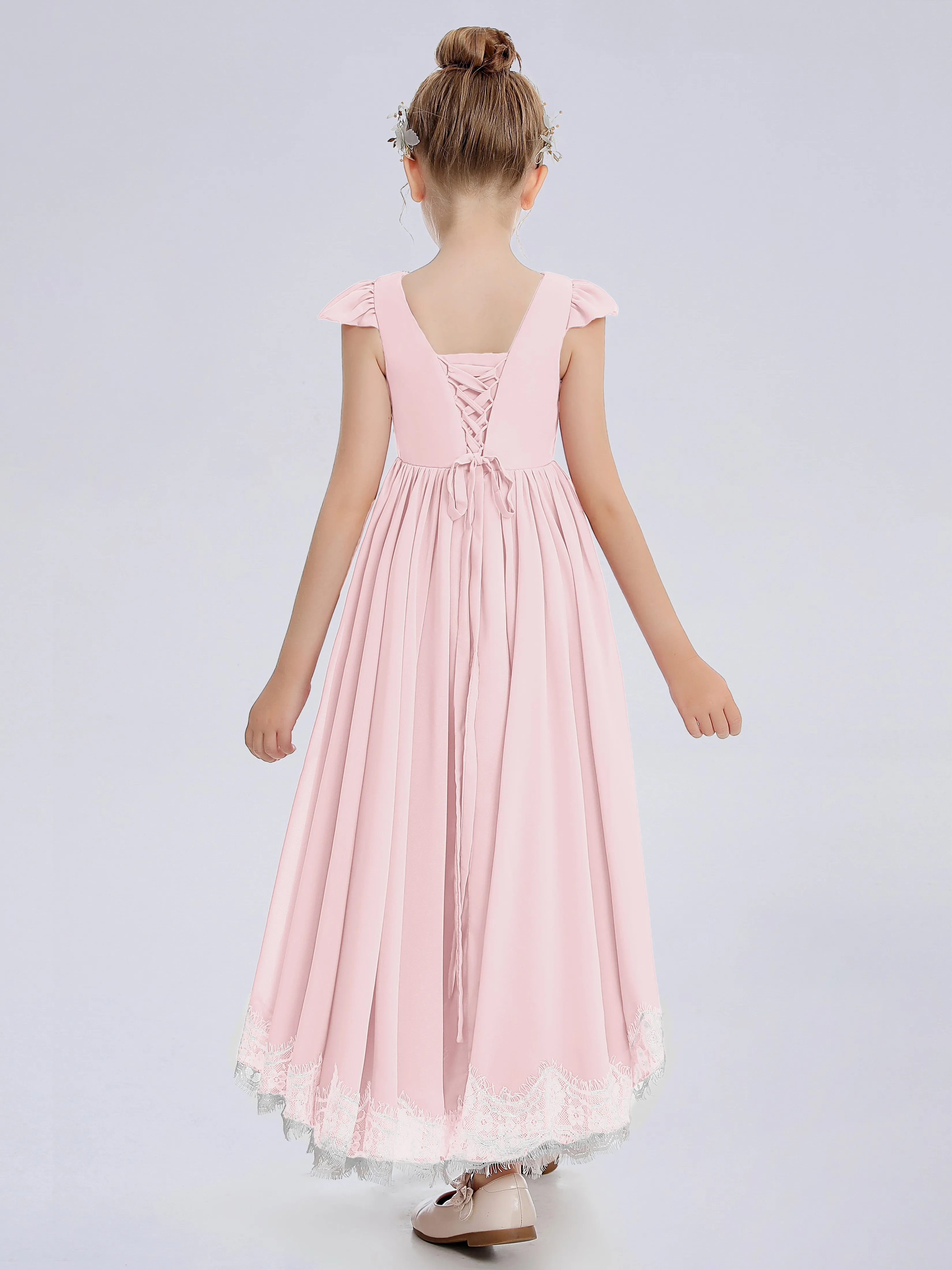 Cap Sleeves Junior Bridesmaid Dress with Cascade