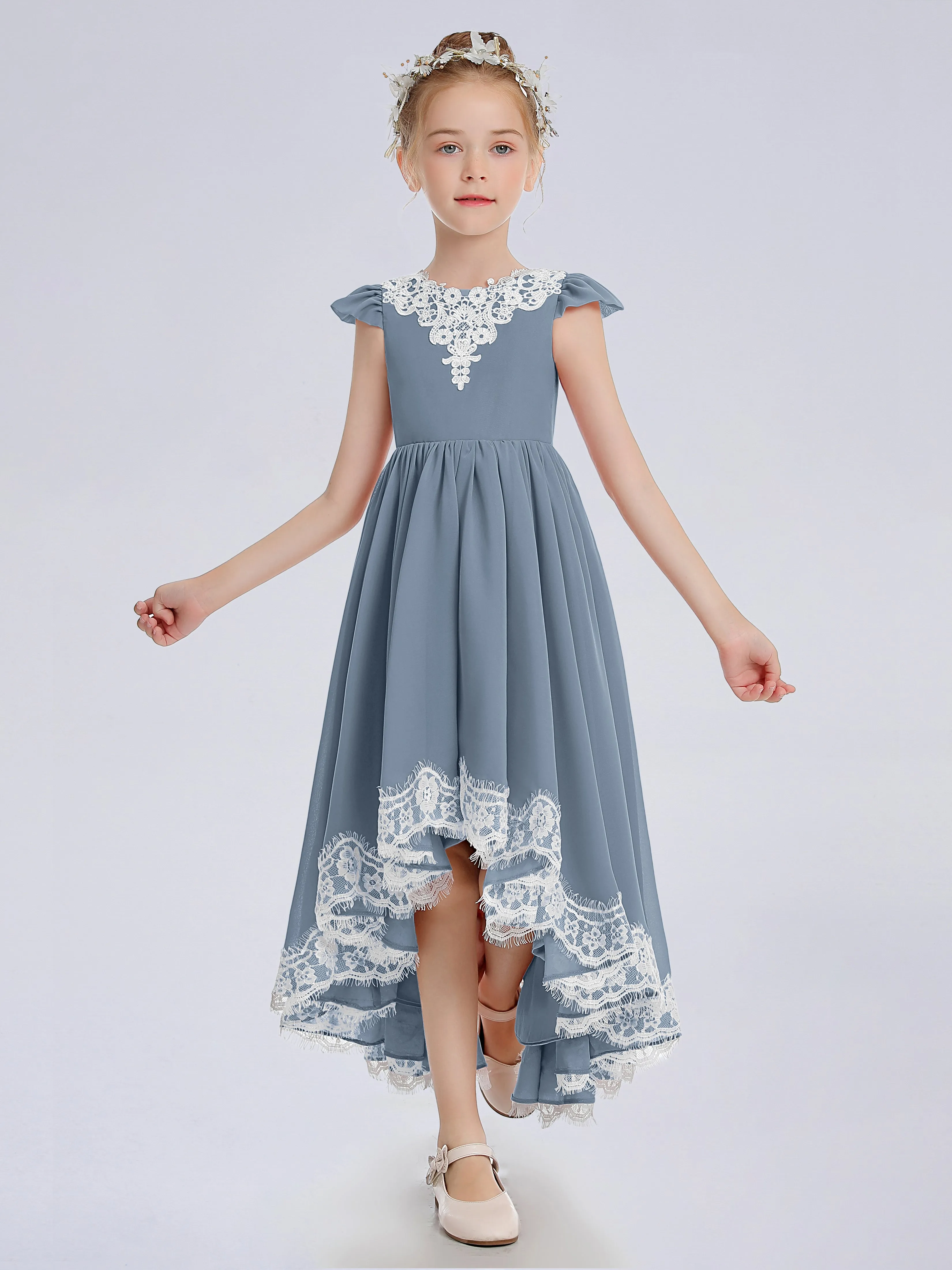 Cap Sleeves Junior Bridesmaid Dress with Cascade