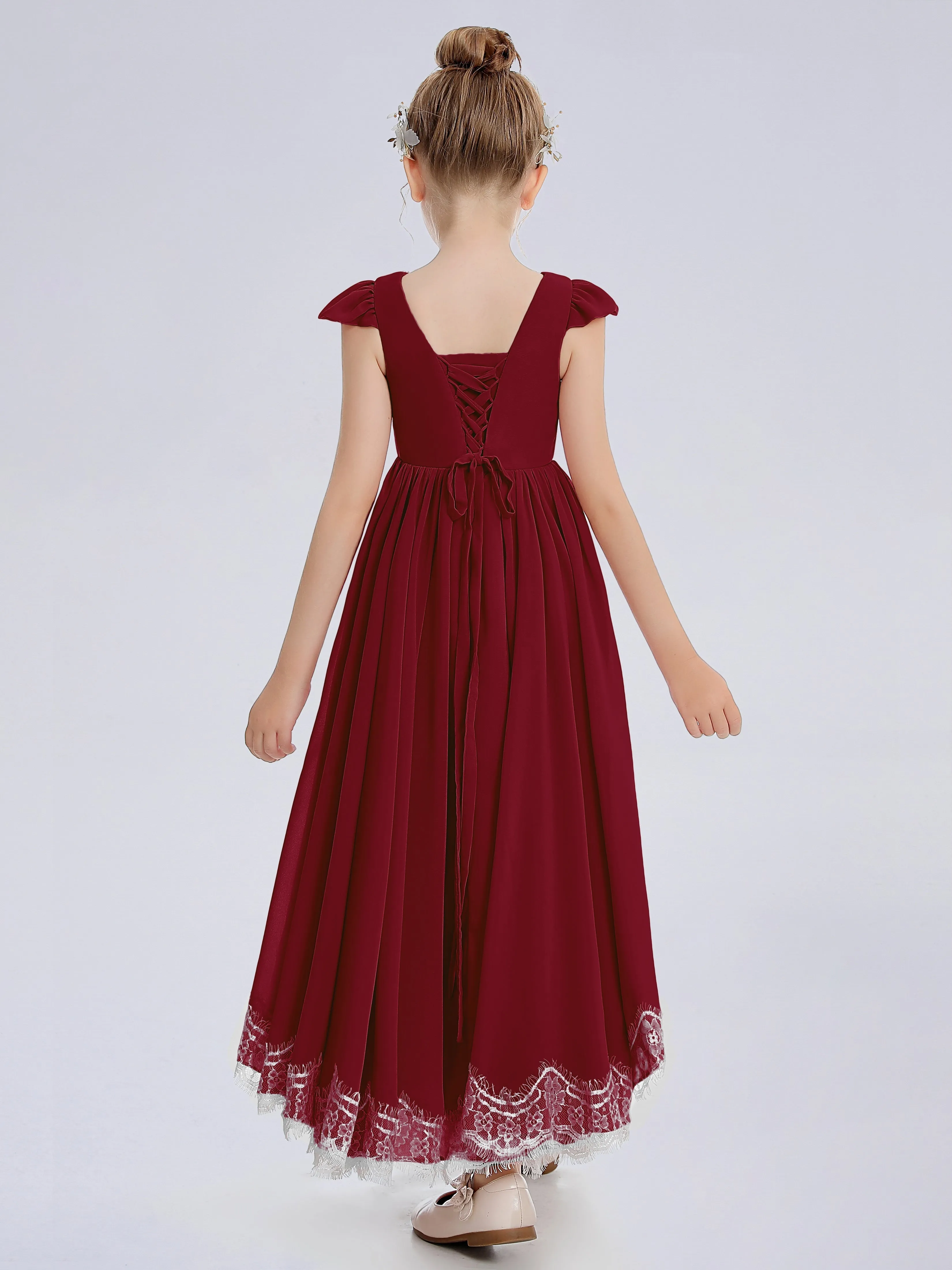 Cap Sleeves Junior Bridesmaid Dress with Cascade