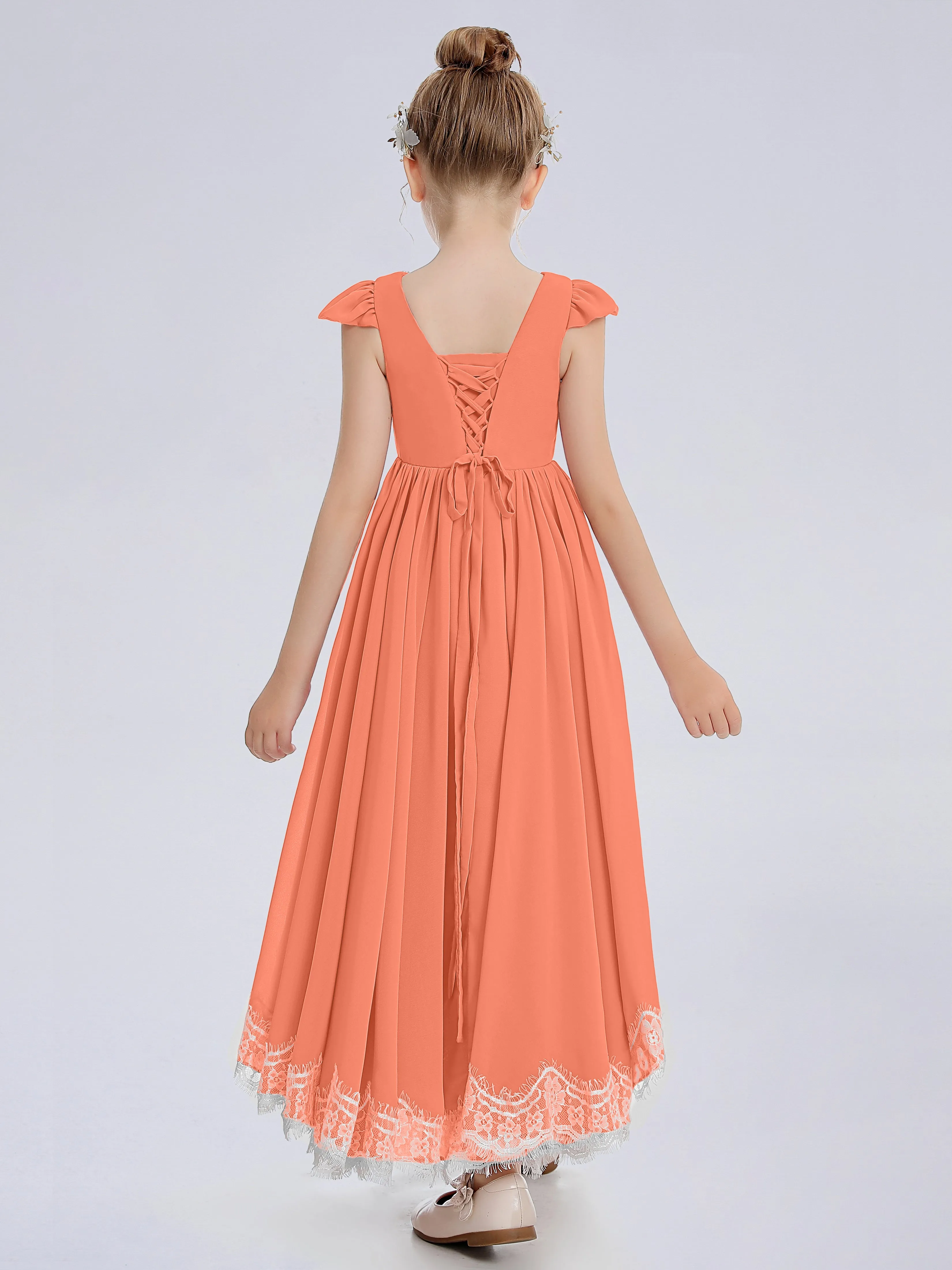 Cap Sleeves Junior Bridesmaid Dress with Cascade