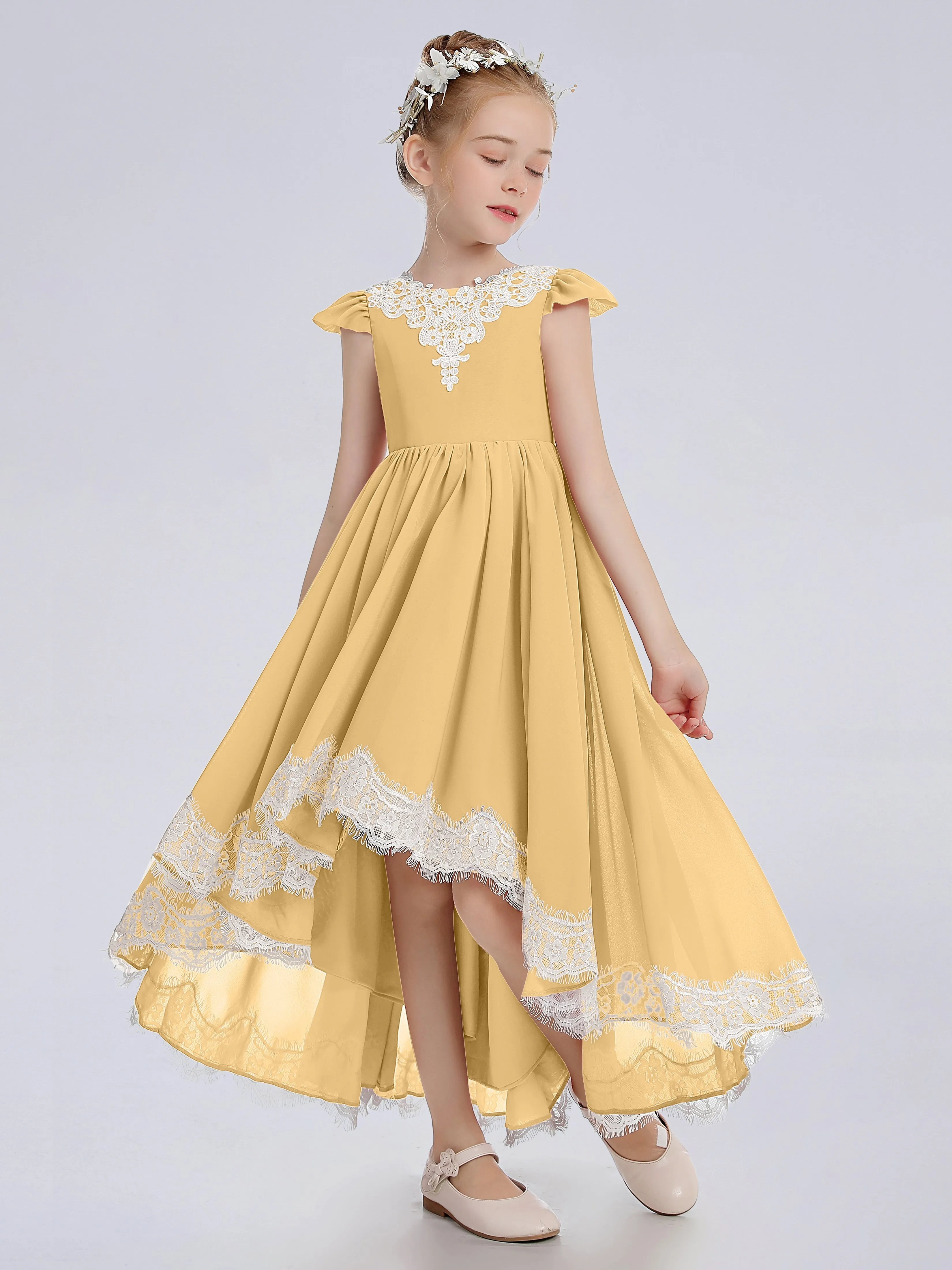 Cap Sleeves Junior Bridesmaid Dress with Cascade