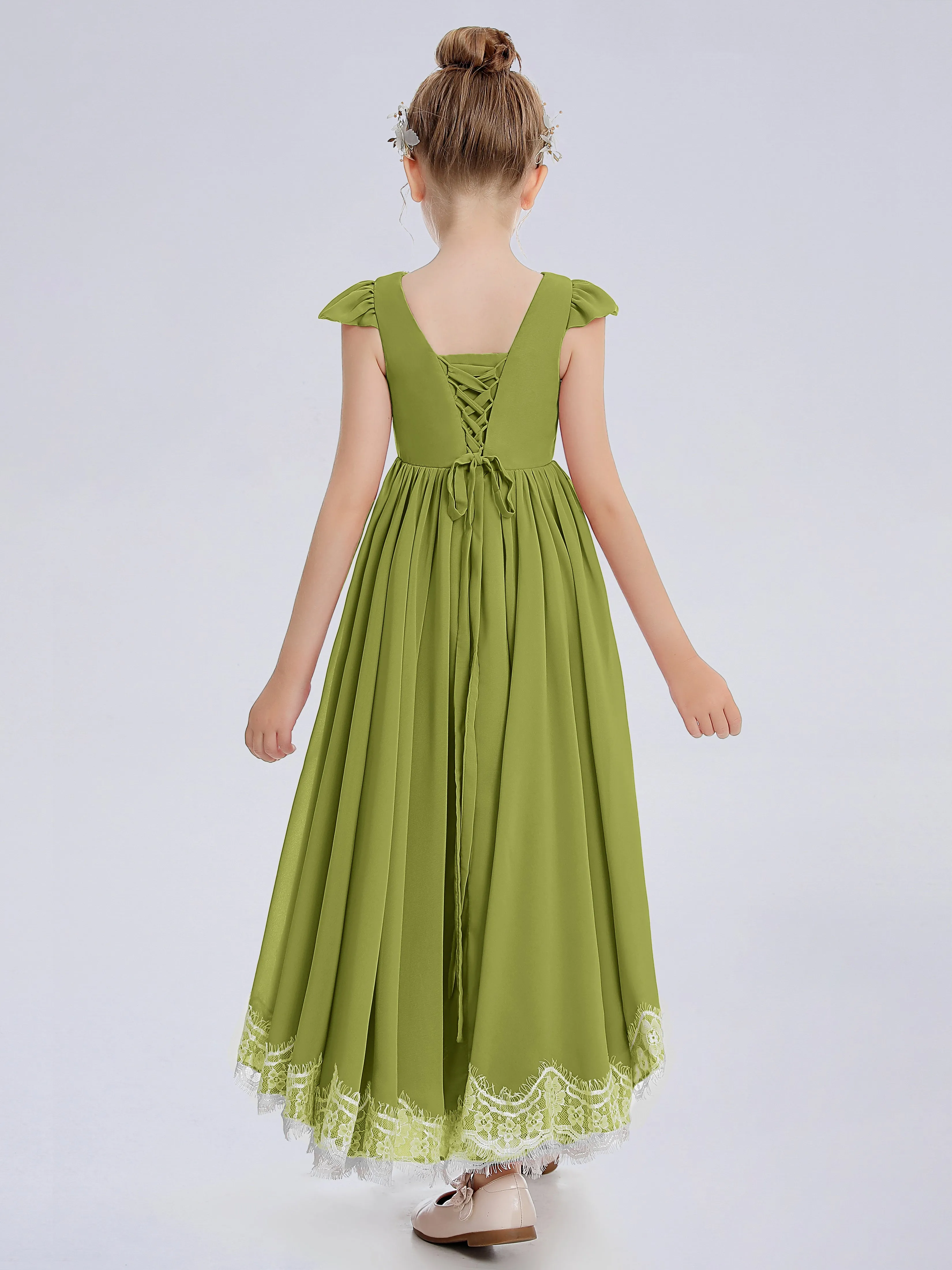 Cap Sleeves Junior Bridesmaid Dress with Cascade