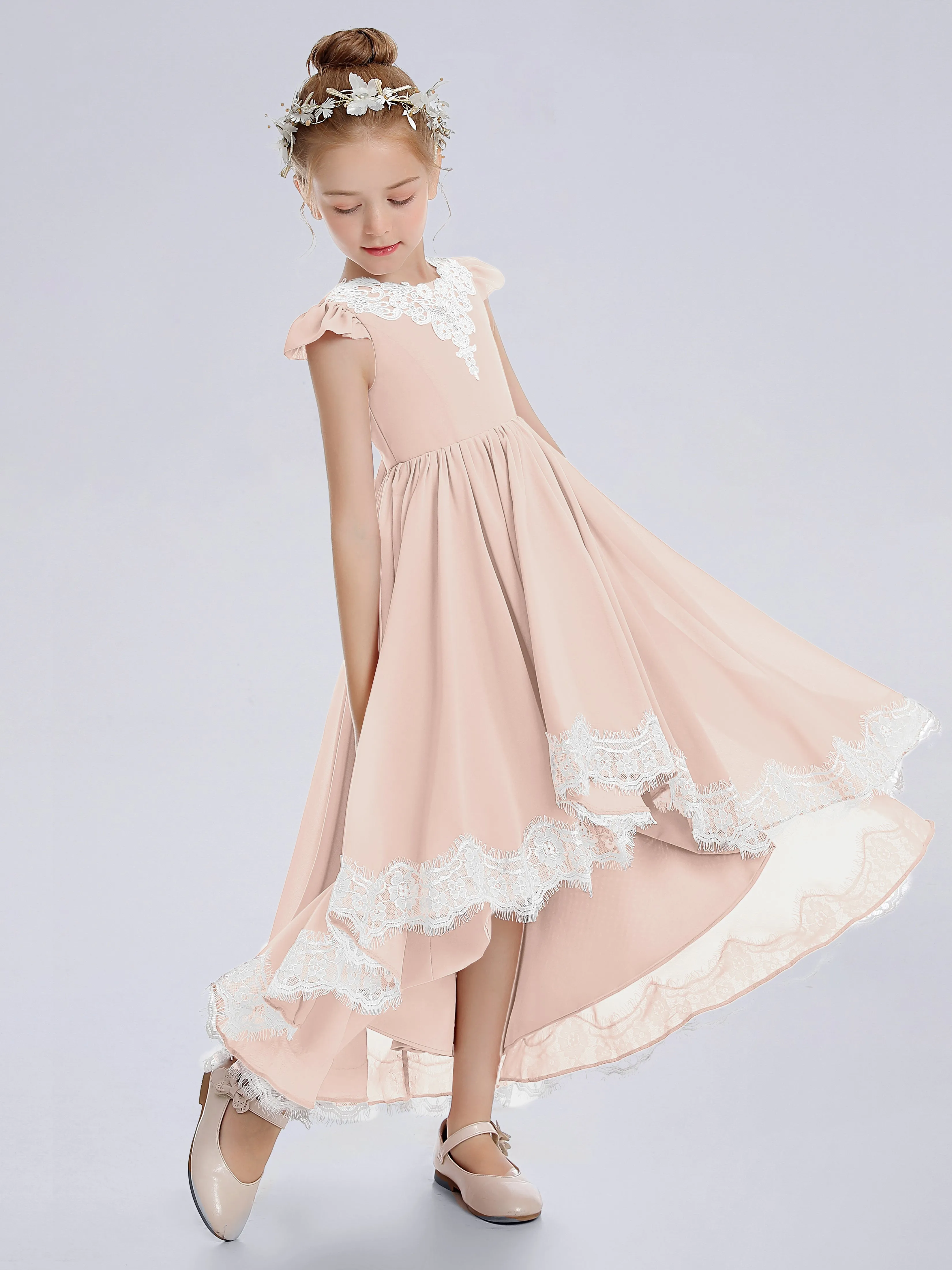 Cap Sleeves Junior Bridesmaid Dress with Cascade